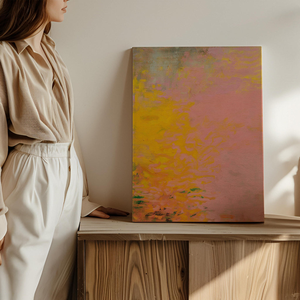 Vertical Abstract Canvas Wall Art in Warm Pink and Orange Earth Tones for Modern Rustic Interiors Living Room Decor – Aurora 489