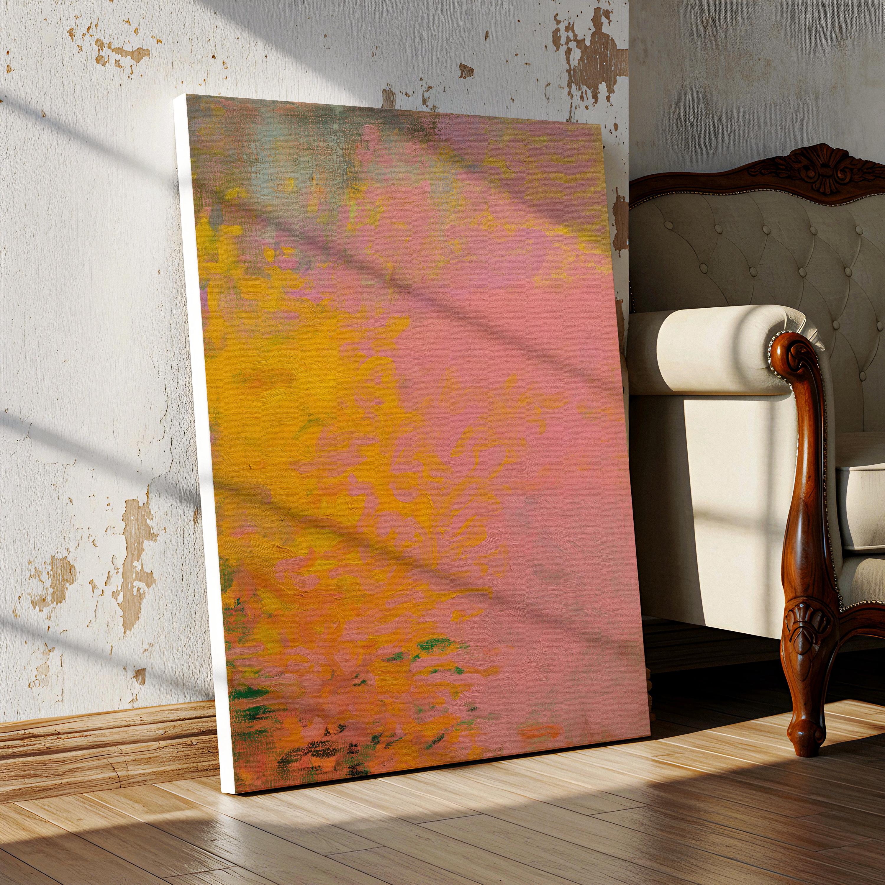 Vertical Abstract Canvas Wall Art in Warm Pink and Orange Earth Tones for Modern Rustic Interiors Living Room Decor – Aurora 489