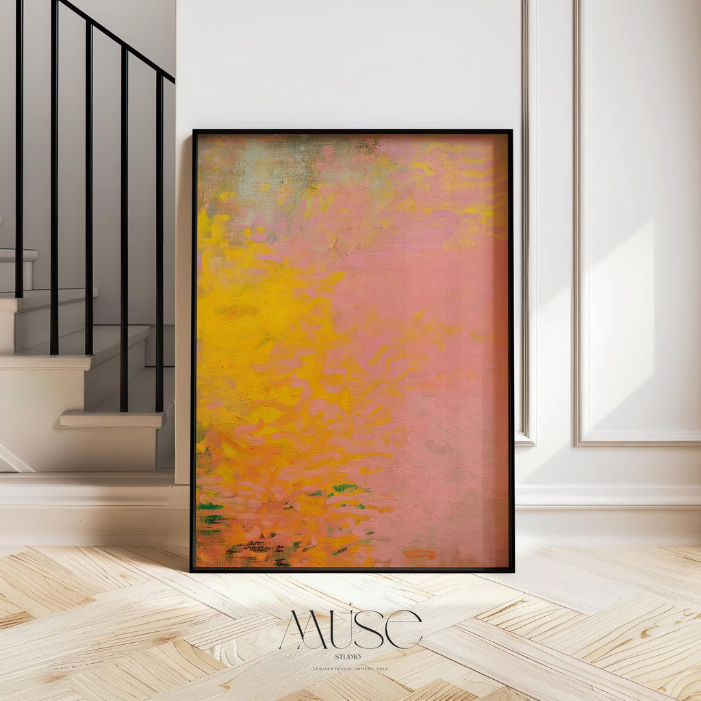 Abstract Art Print Vertical Canvas Wall Art in Pink and Orange Sunset Tones for Bedroom Decor Soft Warm Minimalist Style – Aurora 489