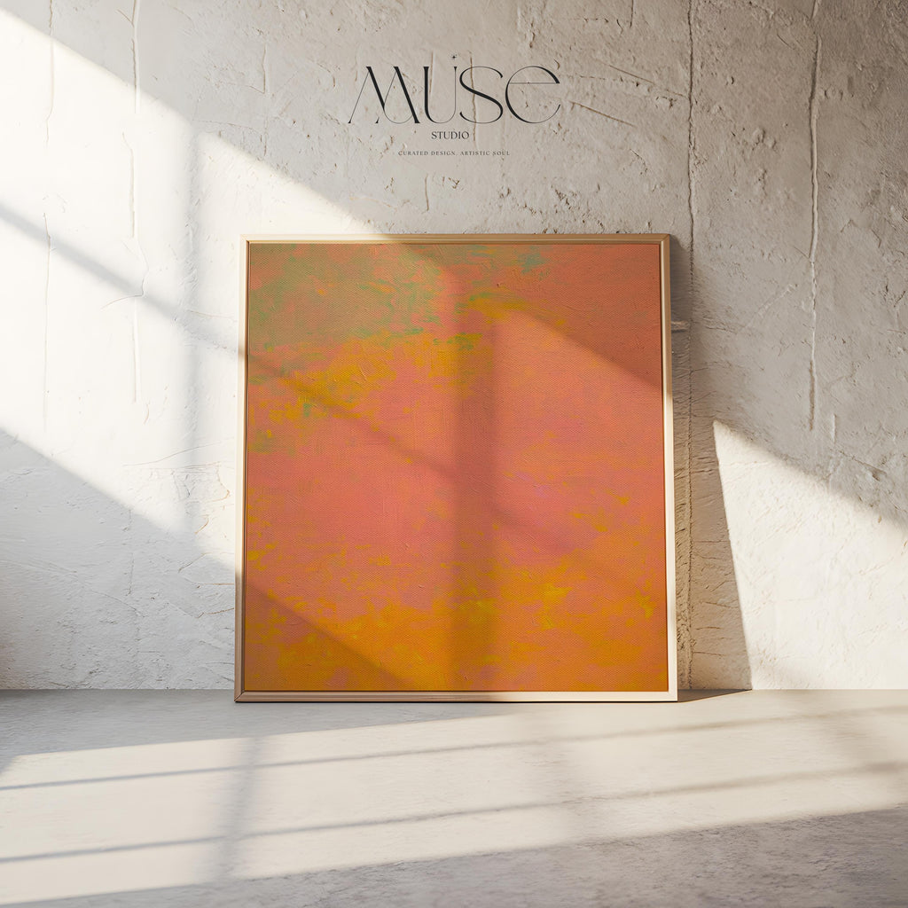 Muted Modern Abstract Canvas Wall Art Pink Orange Yellow Minimalist Painting for Neutral Living Room Decor Earthy Calm Art – Aurora 487