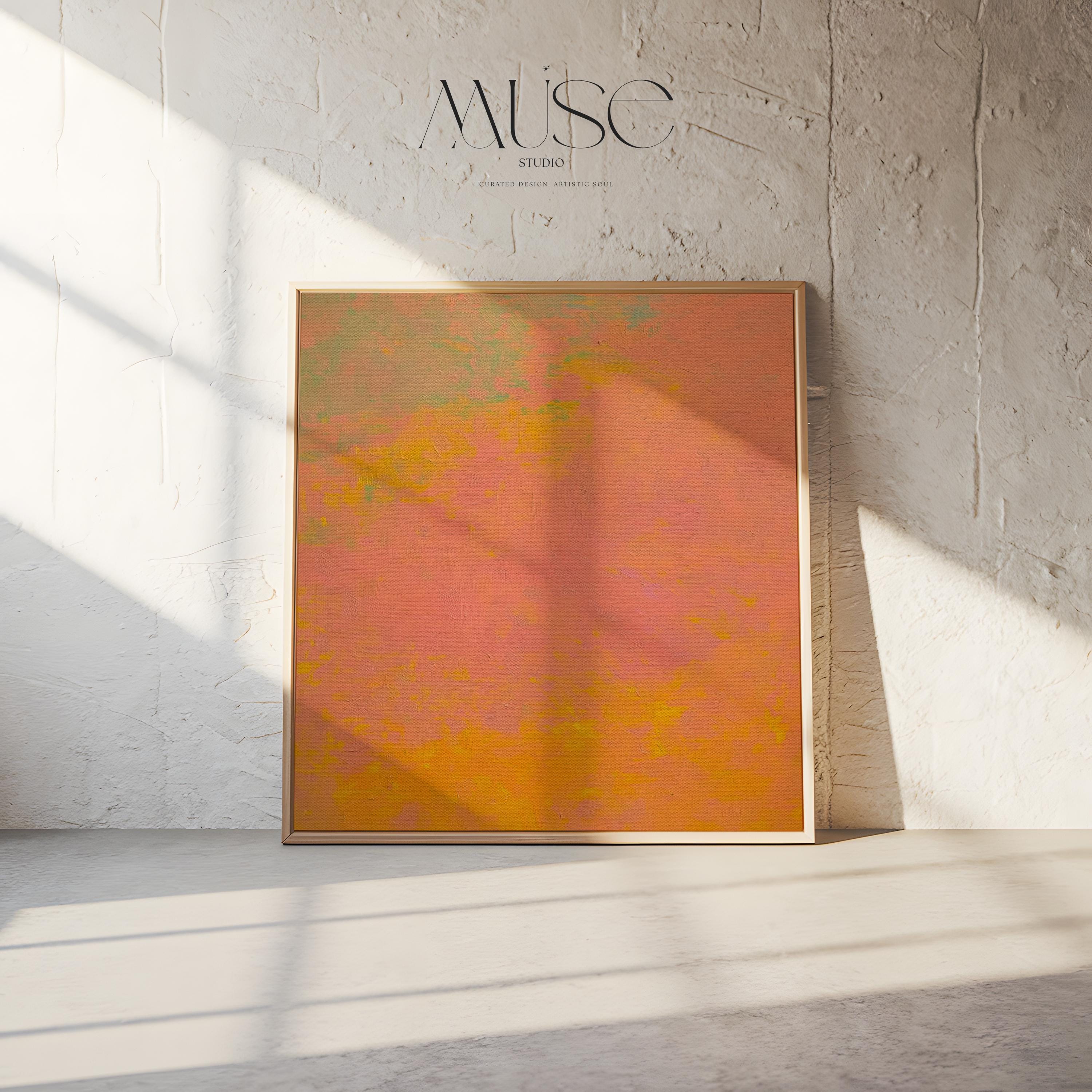 Muted Modern Abstract Canvas Wall Art Pink Orange Yellow Minimalist Painting for Neutral Living Room Decor Earthy Calm Art – Aurora 487