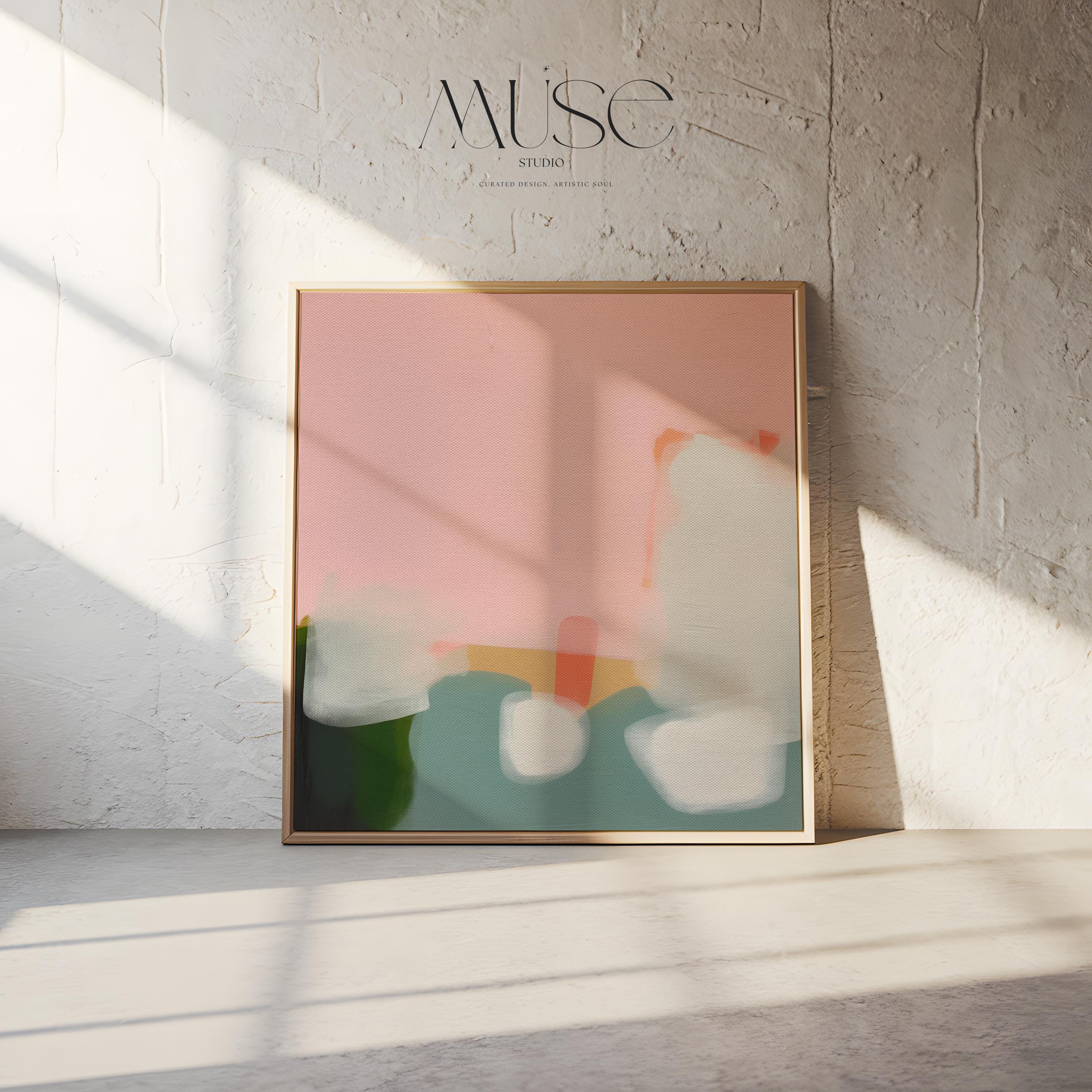 Framed Wall Art Soft Abstract Painting in Pink Green White for Neutral Organic Bedroom or Modern Living Room Decor Muse Studio 363 Framed Canvas Art Colorful abstract wall art on framed canvas, perfect for bold decor art and modern wall decor. Large statement piece with expressive brushstrokes and rich textures. Ready-to-hang giclée canvas designed to energize living rooms, offices, bedrooms and curated interiors. Muse Studio Decor Art.