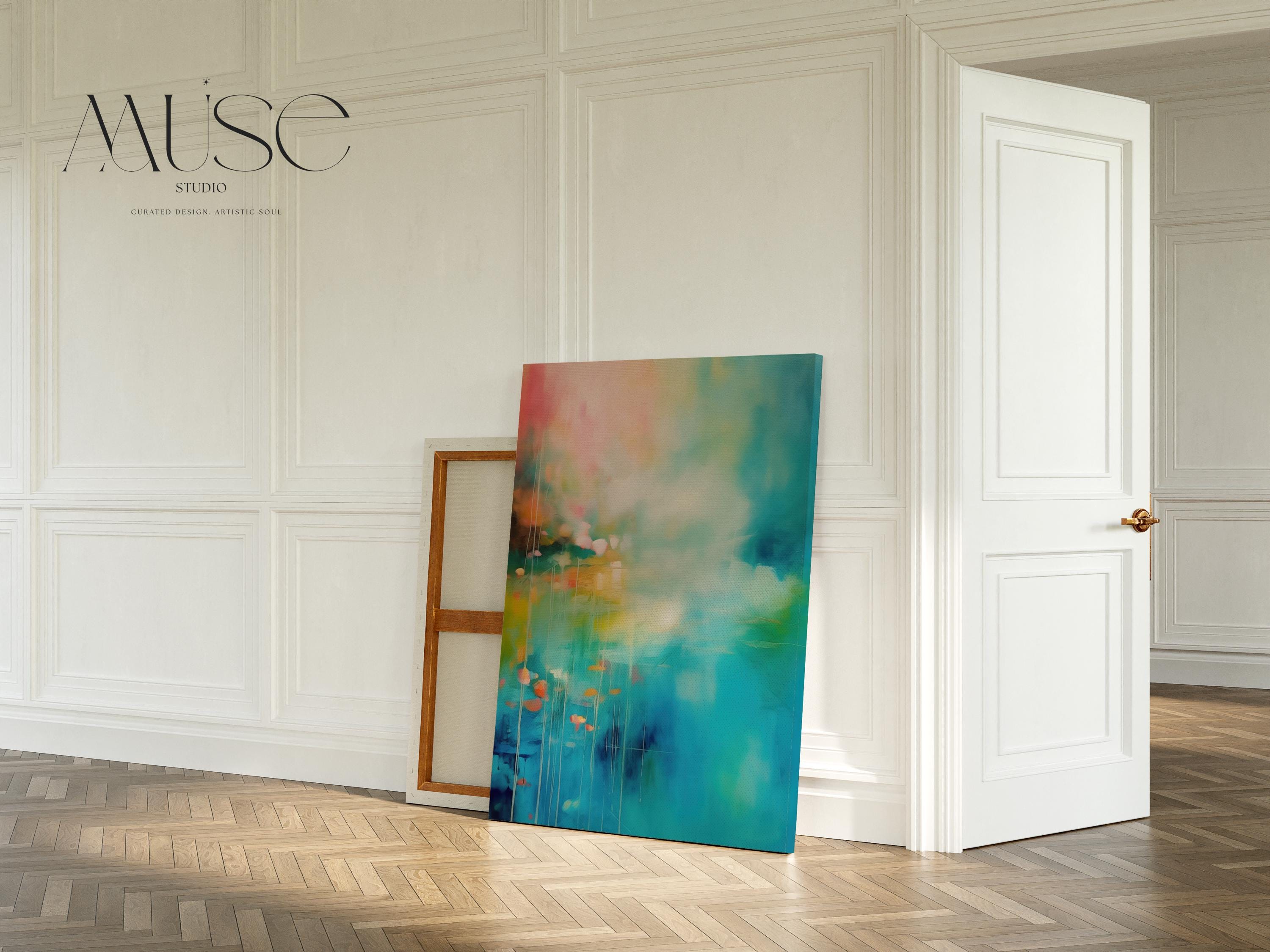 Colorful Abstract Wall Art, Teal Pink Large Canvas Print, Vertical Framed Art, Modern Living Room Decor, Statement Wall Decor Art | 003