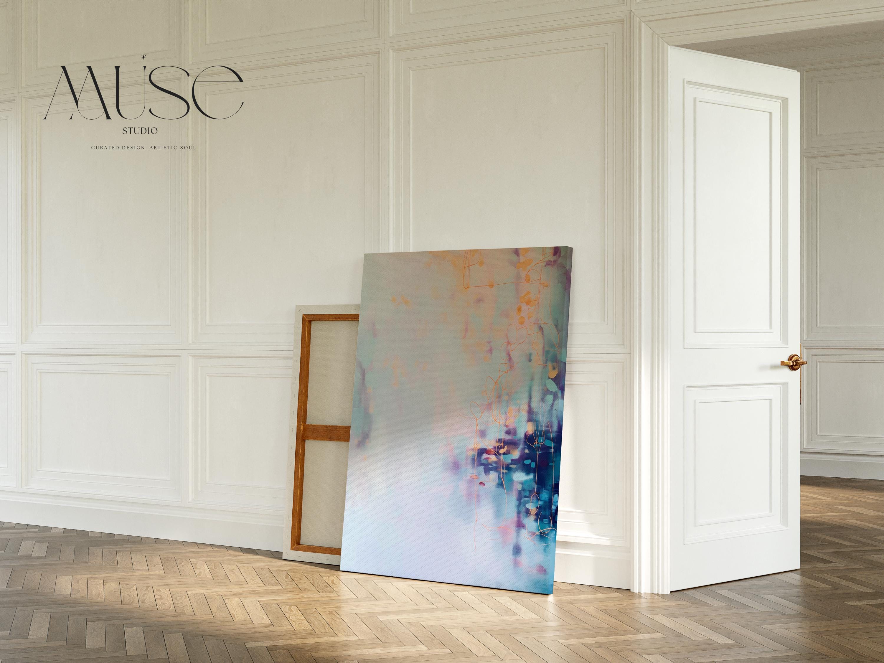 Soft Sky Wall Art Pink Blue Abstract Framed Canvas Vertical Pastel Landscape Serene Decor Art for Bedroom or Office Coastal Horizon 471