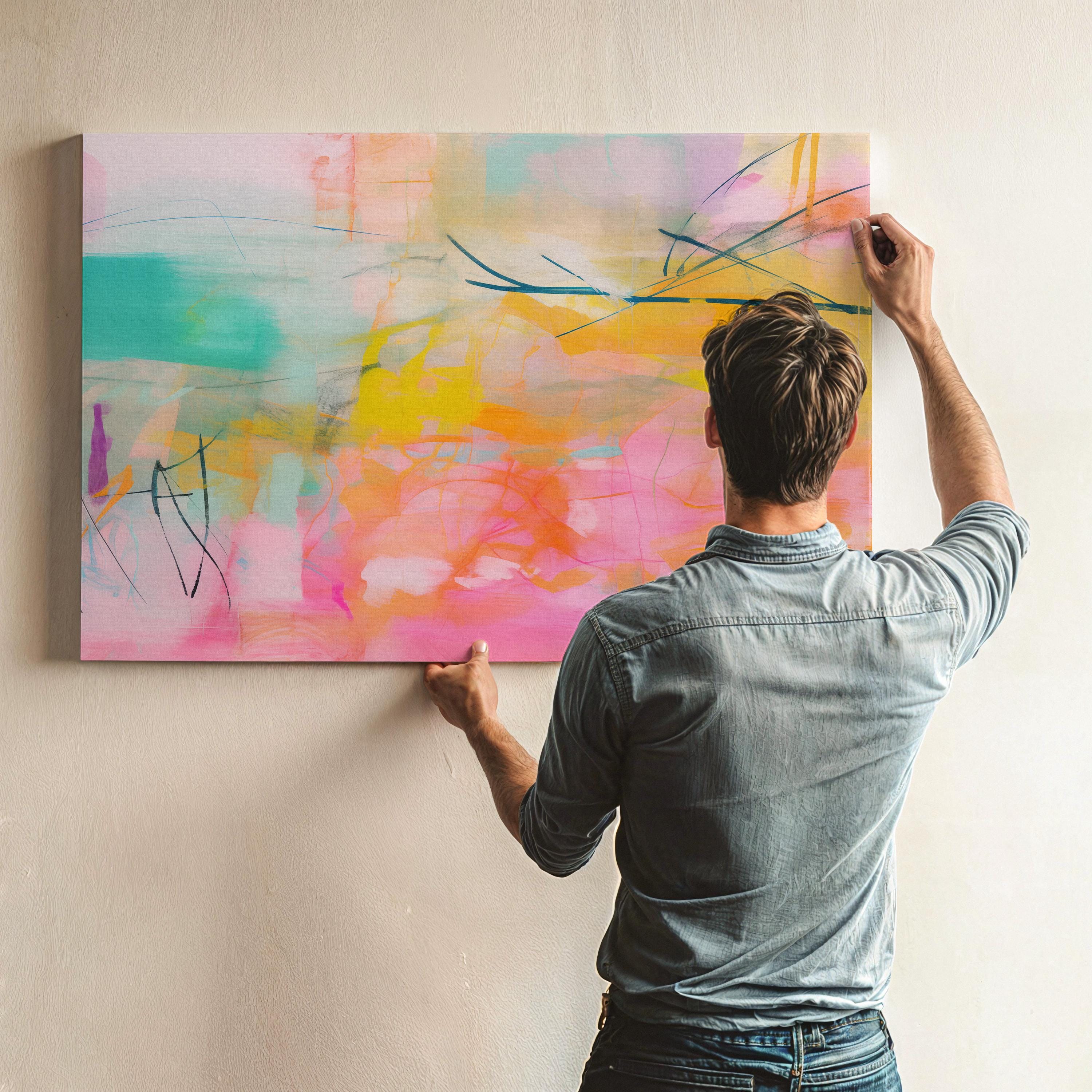 Abstract painting colorful Print, pastel pink canvas print, Coral pink painting print, extra large abstract wall art print, Art Print | 004
