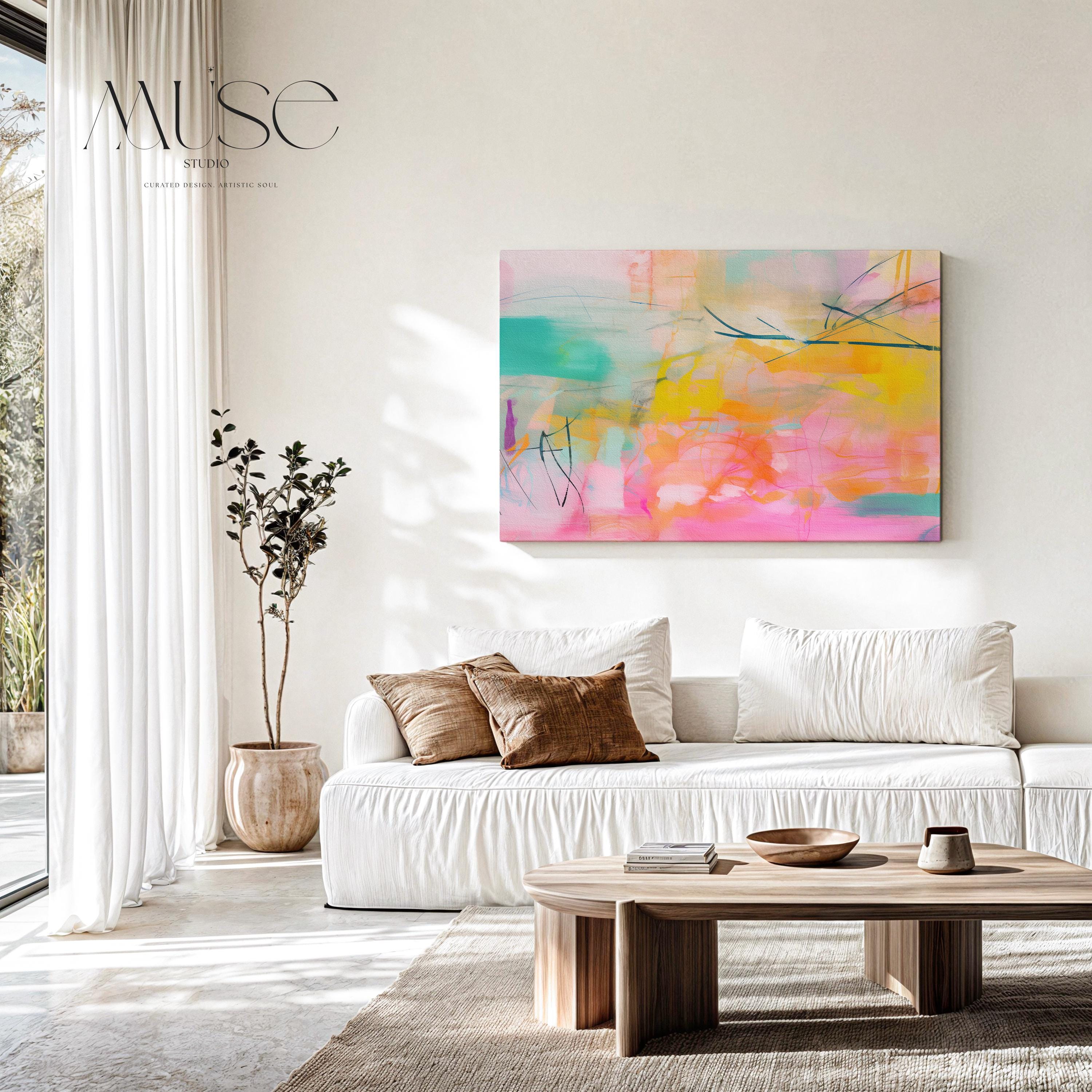 Abstract painting colorful Print, pastel pink canvas print, Coral pink painting print, extra large abstract wall art print, Art Print | 004