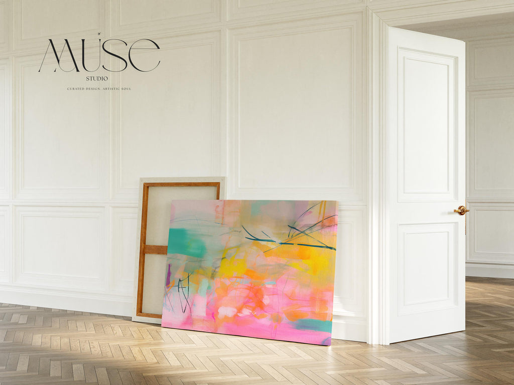 Abstract painting colorful Print, pastel pink canvas print, Coral pink painting print, extra large abstract wall art print, Art Print | 004