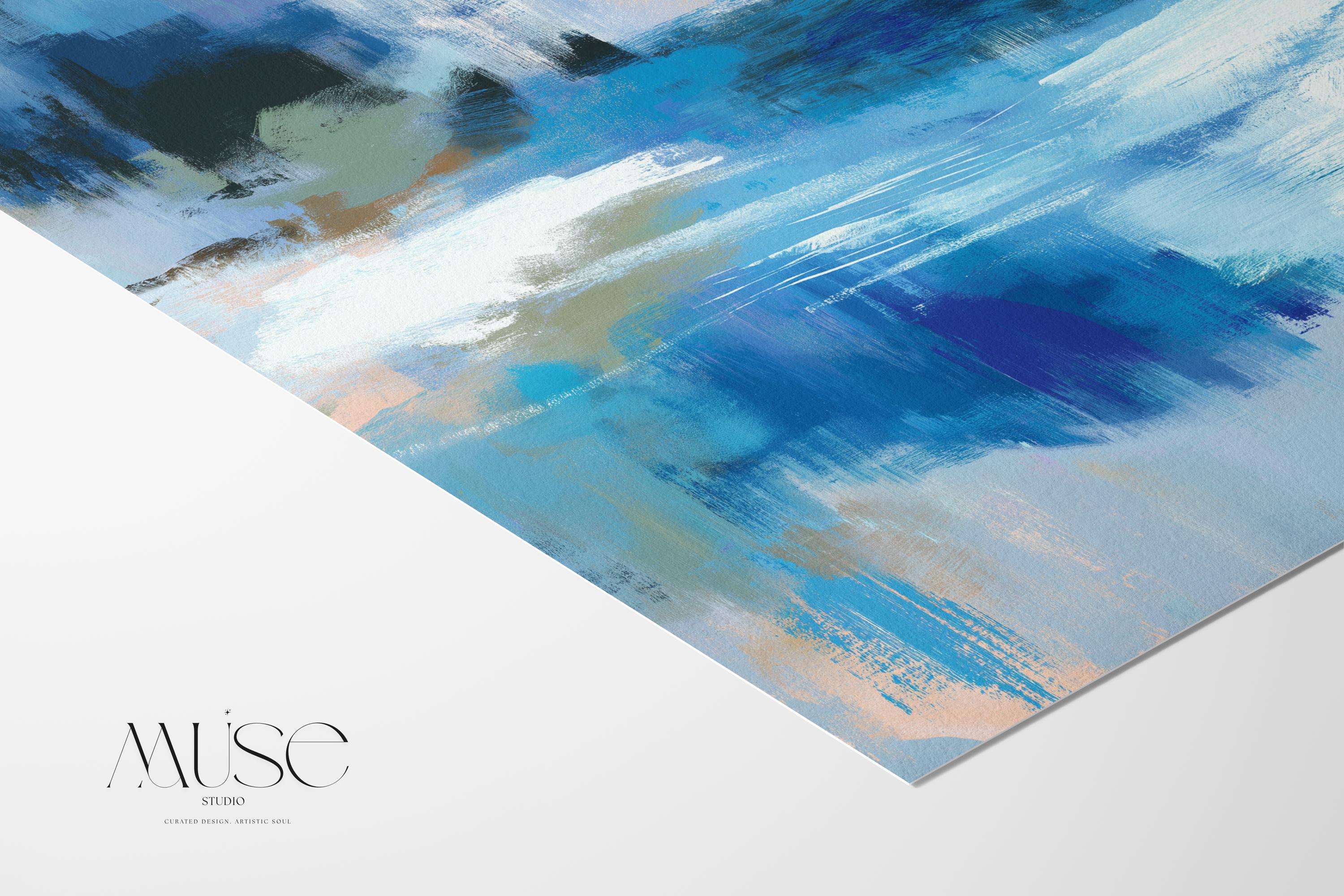 Living Room Decor - Abstract Wall Art Print - Oversized Blue Canvas - Minimalist Statement Art for Home, Beach House Summer Decor | 347