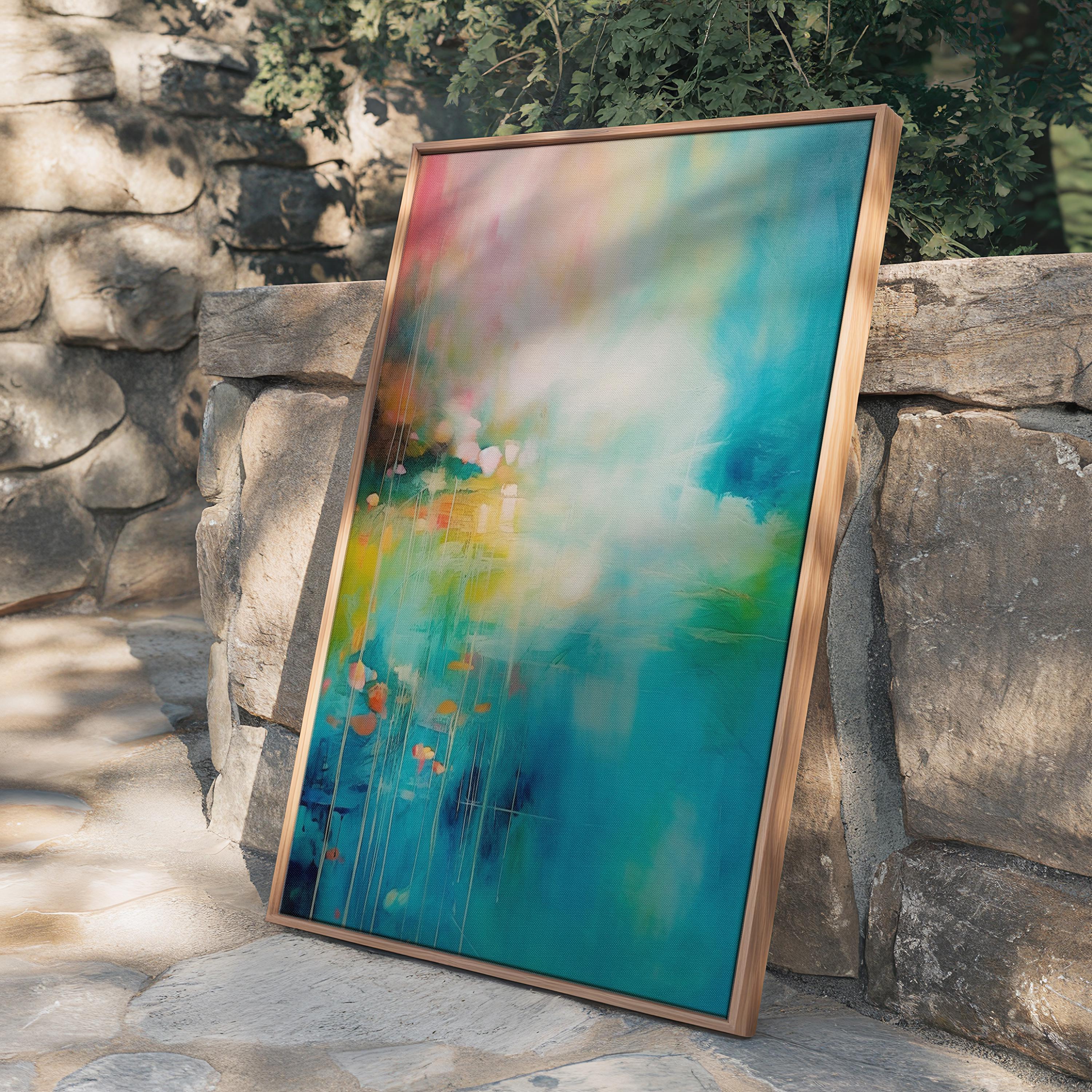 Bold Abstract Canvas Wall Art • Turquoise Pink Yellow • Color Pop and Eclectic Boho • Framed Large Wall Decor for Living Room • MUSE 054