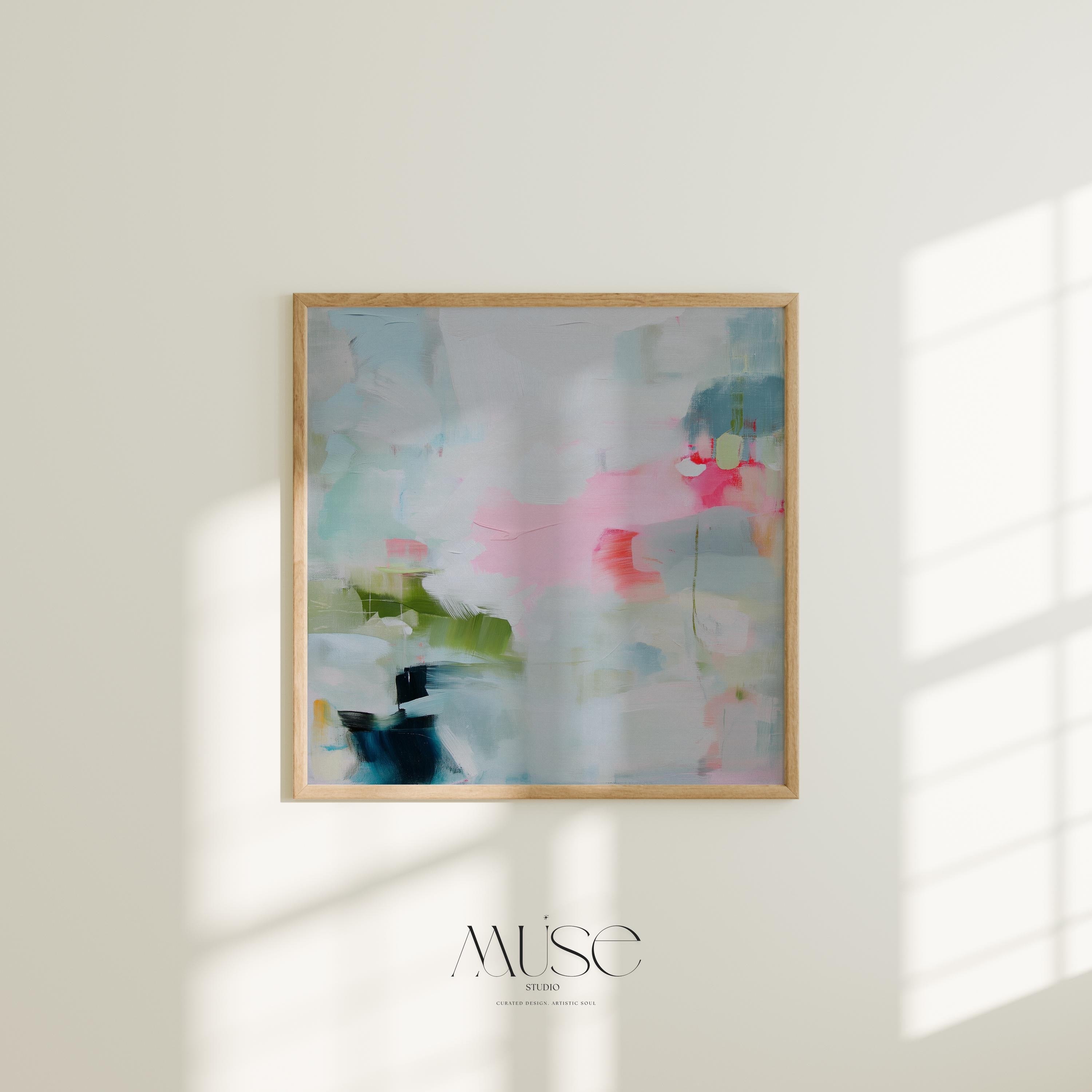 Blush and Sage Abstract Art Print, Square Fine Art Giclee Poster, Olive and Navy Wall Decor, XL Dreamy Bedroom or Office Print, MUSE 373