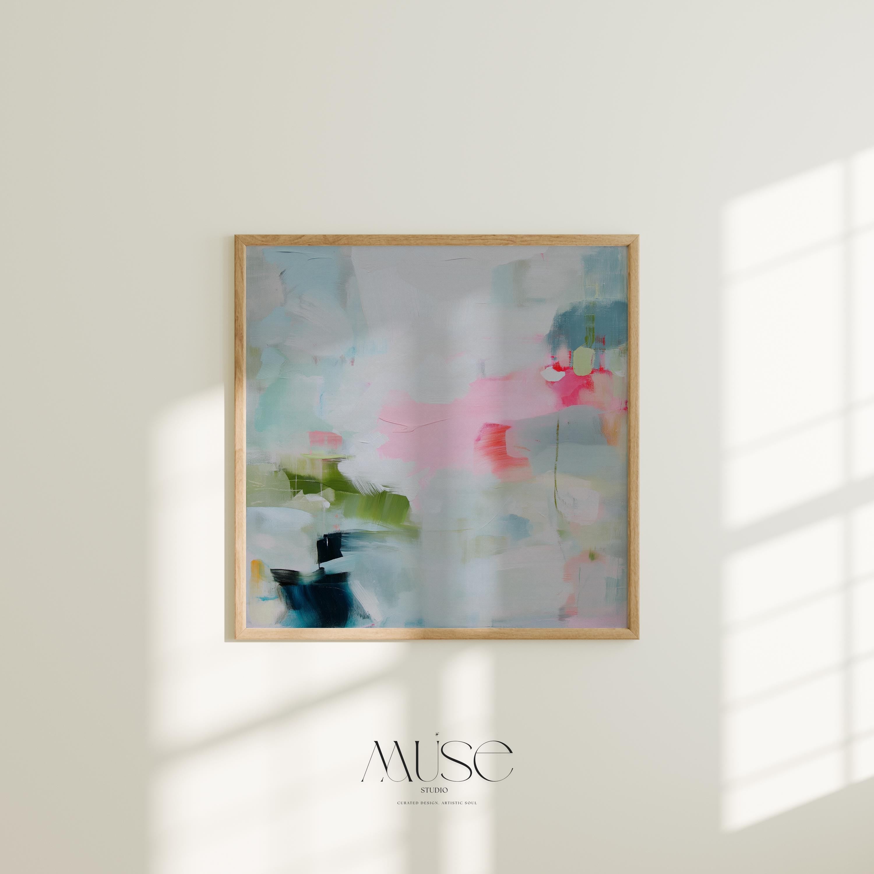 Blush and Sage Abstract Art Print, Square Fine Art Poster, Olive and Navy Wall Decor, XL Dreamy Bedroom or Office Print, MUSE 373
