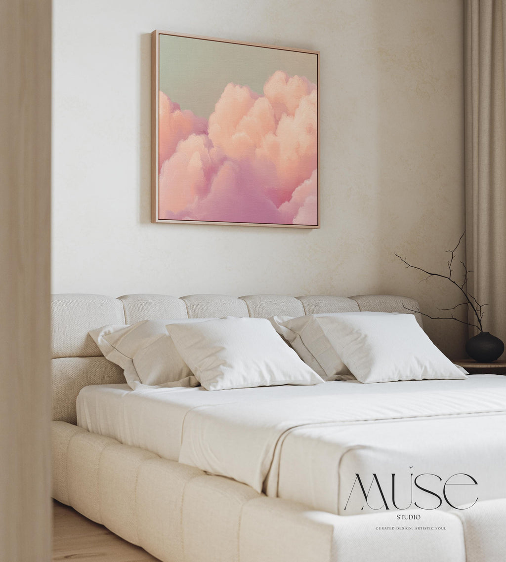 Dreamy Cloud Canvas • Floating Frame Art • Blush Peach Mint • Soft Pastel Muted Abstract • Dreamy Bedroom Decor • Wall Art by Muse Studio