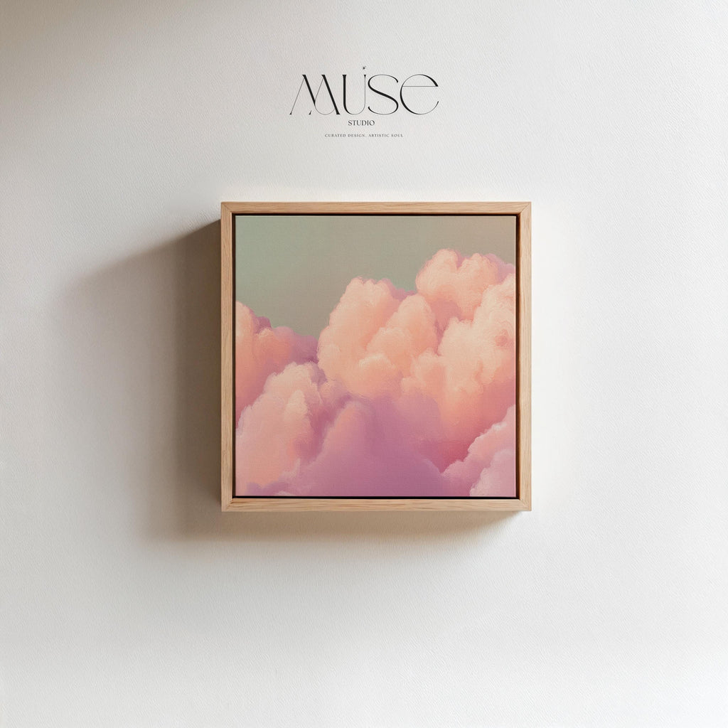 Dreamy Cloud Canvas • Floating Frame Art • Blush Peach Mint • Soft Pastel Muted Abstract • Dreamy Bedroom Decor • Wall Art by Muse Studio