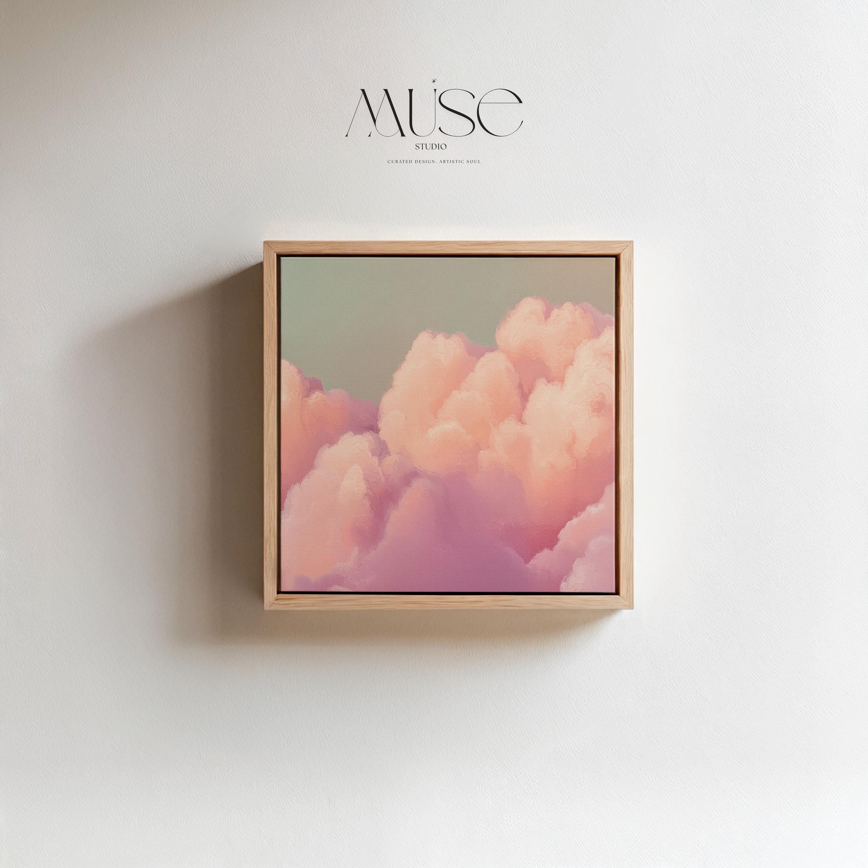 Dreamy Cloud Canvas • Floating Frame Art • Blush Peach Mint • Soft Pastel Muted Abstract • Dreamy Bedroom Decor • Wall Art by Muse Studio