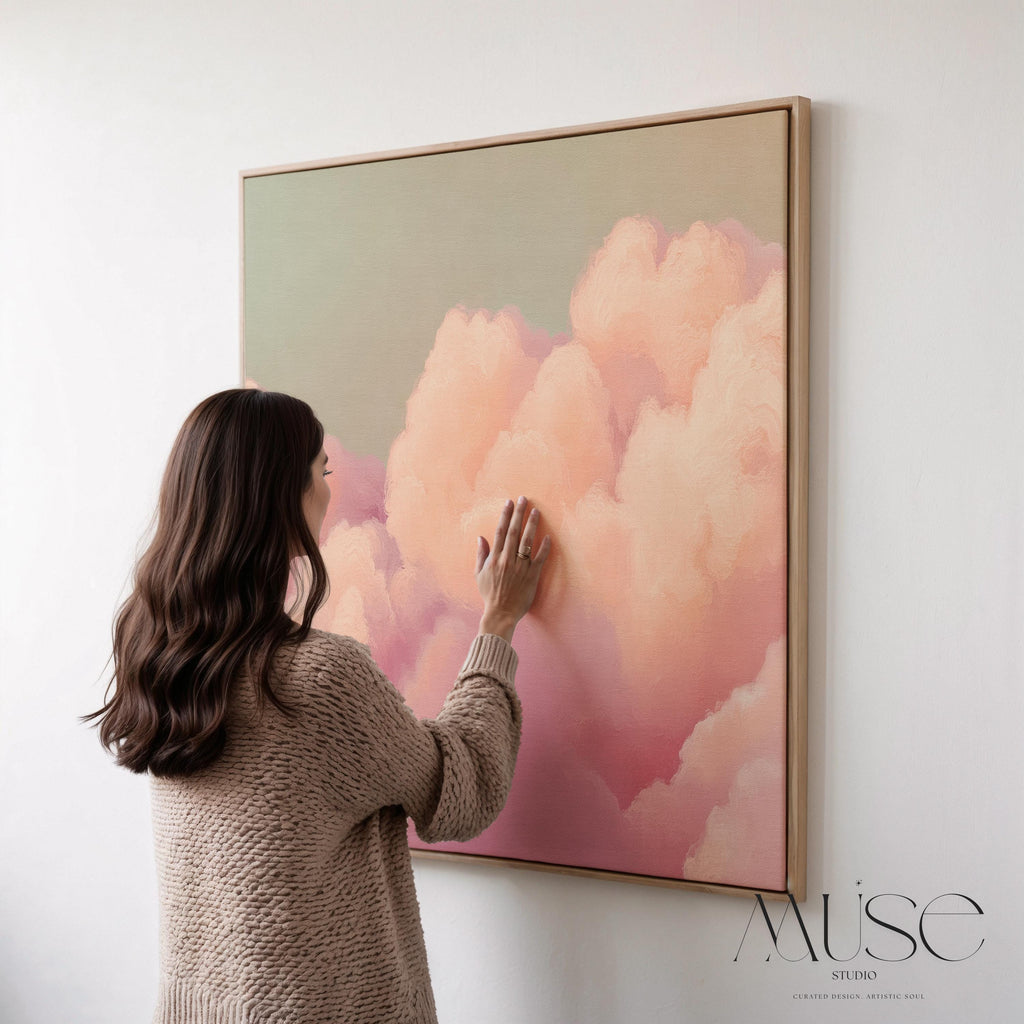 Dreamy Cloud Canvas • Floating Frame Art • Blush Peach Mint • Soft Pastel Muted Abstract • Dreamy Bedroom Decor • Wall Art by Muse Studio