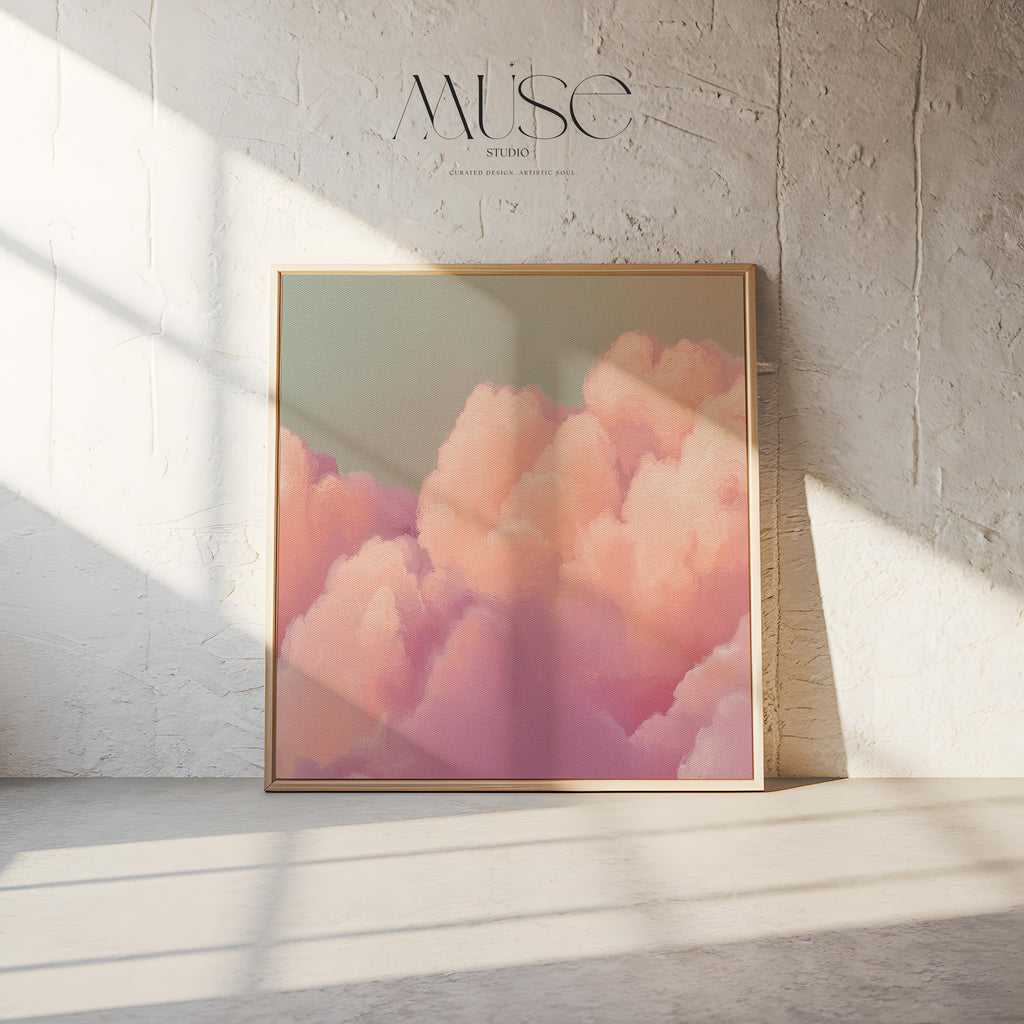 Dreamy Cloud Canvas • Floating Frame Art • Blush Peach Mint • Soft Pastel Muted Abstract • Dreamy Bedroom Decor • Wall Art by Muse Studio