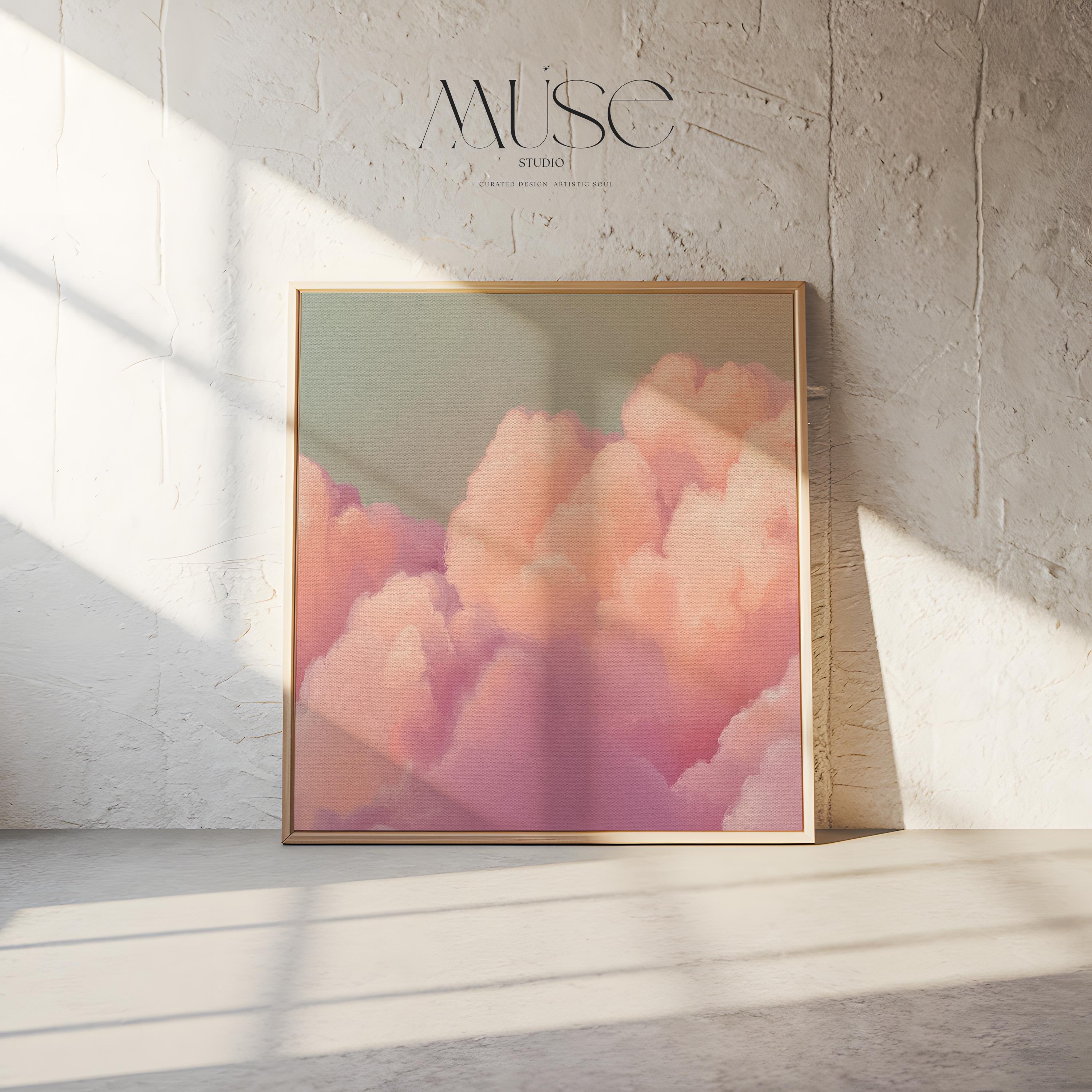 Dreamy Cloud Canvas • Floating Frame Art • Blush Peach Mint • Soft Pastel Muted Abstract • Dreamy Bedroom Decor • Wall Art by Muse Studio