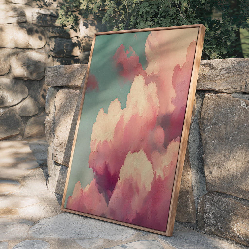 Pink Teal Cloudscape Canvas Wall Art, Floating Framed Abstract Painting, Extra Large Dreamy Bedroom Decor, Maximalist Wall Art • MUSE 509