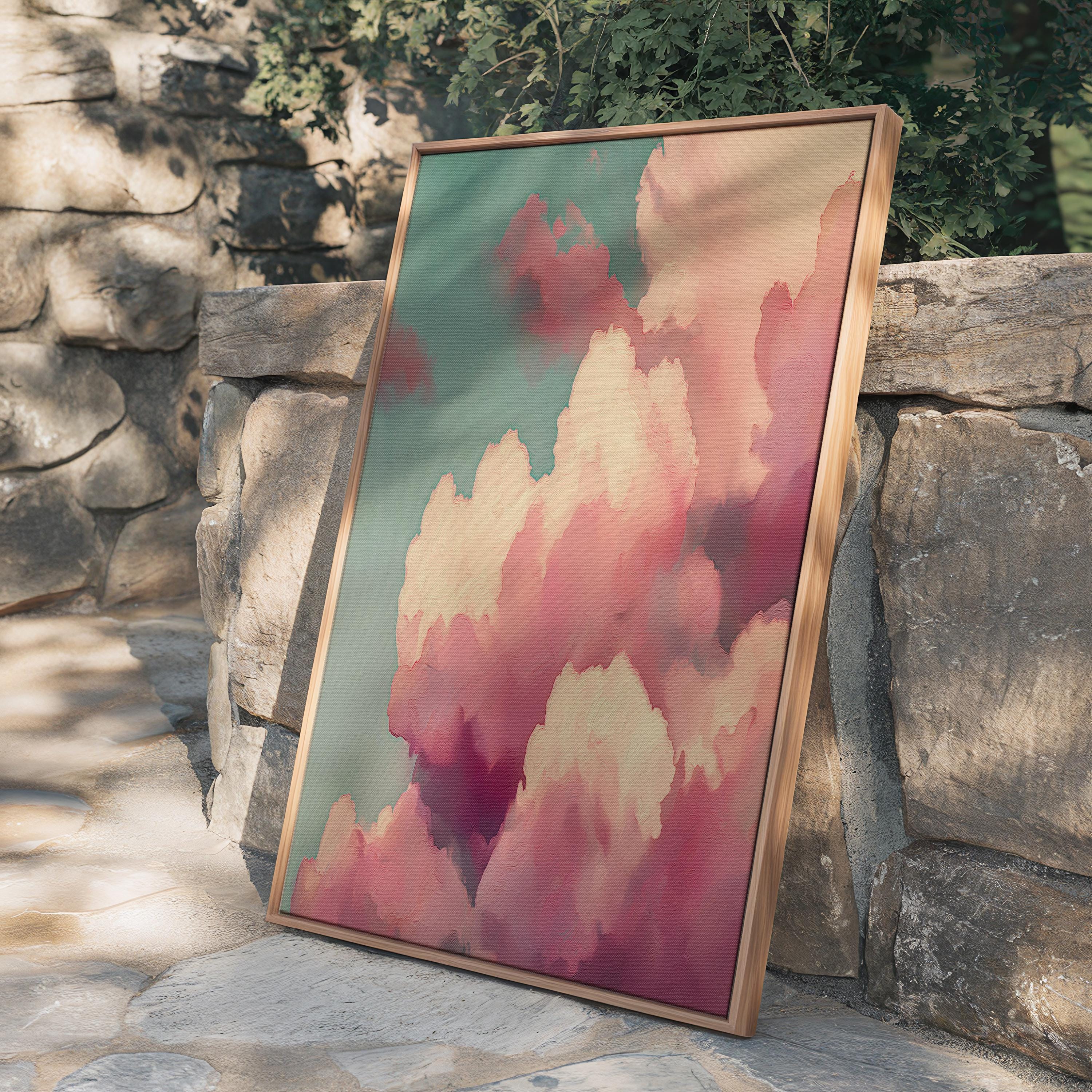 Pink Teal Cloudscape Canvas Wall Art, Floating Framed Abstract Painting, Extra Large Dreamy Bedroom Decor, Maximalist Wall Art • MUSE 509