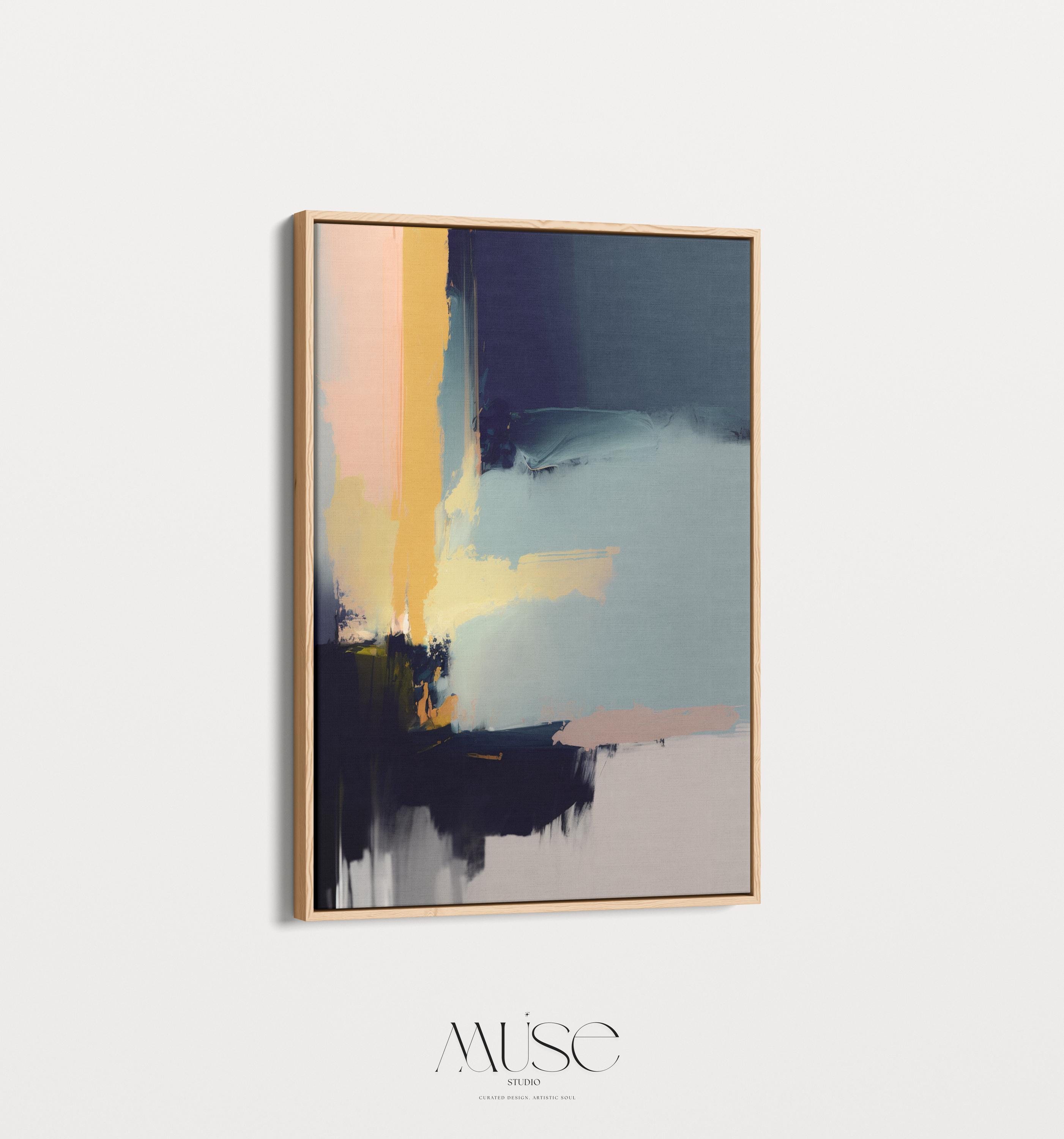 Navy Blue Abstract Canvas Wall Art, Floating Framed Art, Giclée Print, Extra Large Office Living Room Decor, Bold Minimalist Wall Art • 514