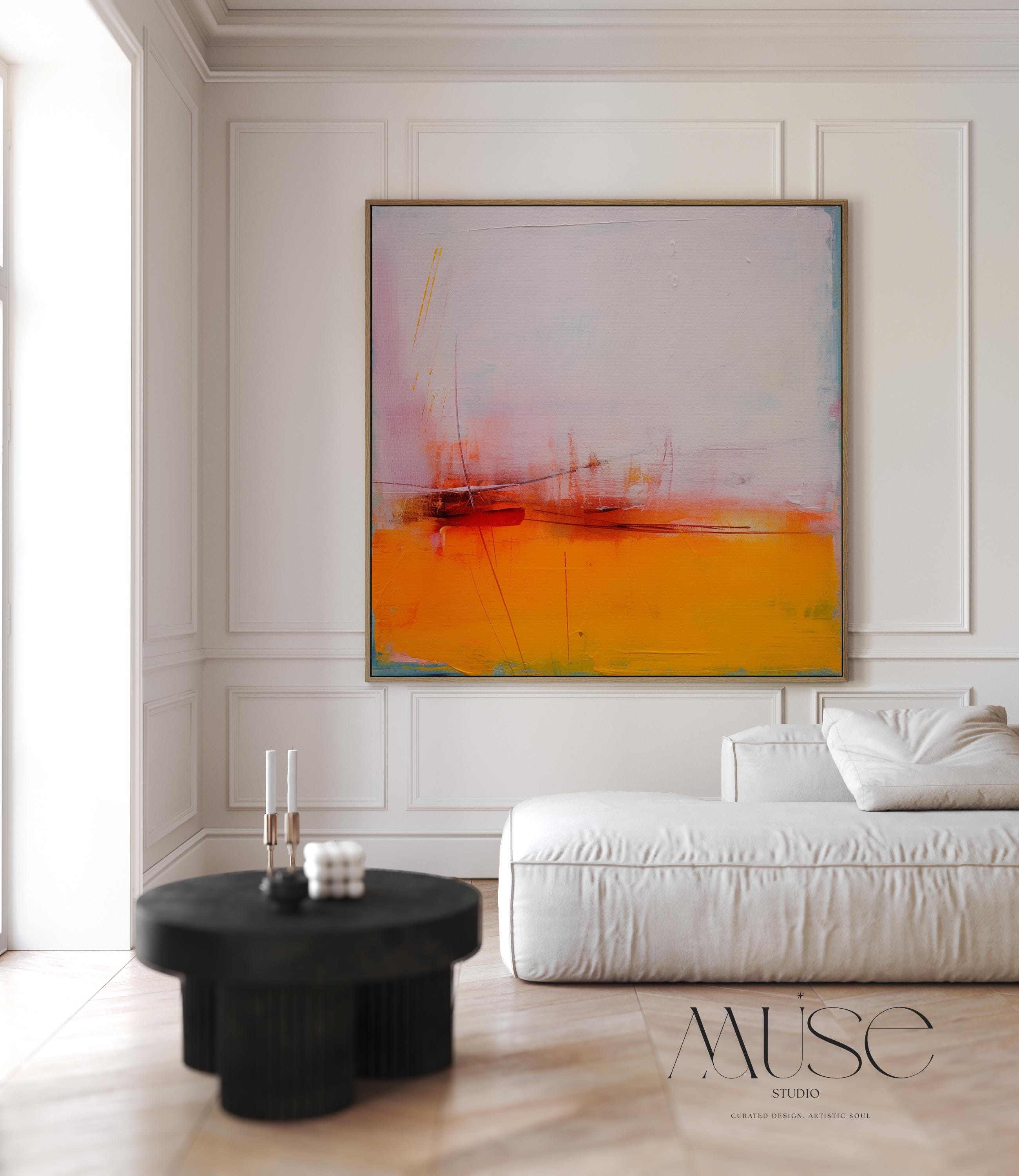 Framed Wall Art, Bold Boho Abstract Canvas Art Orange Red Pink Oversized Wall Art for Living Room Bedroom or Office by Muse Studio Decor 108