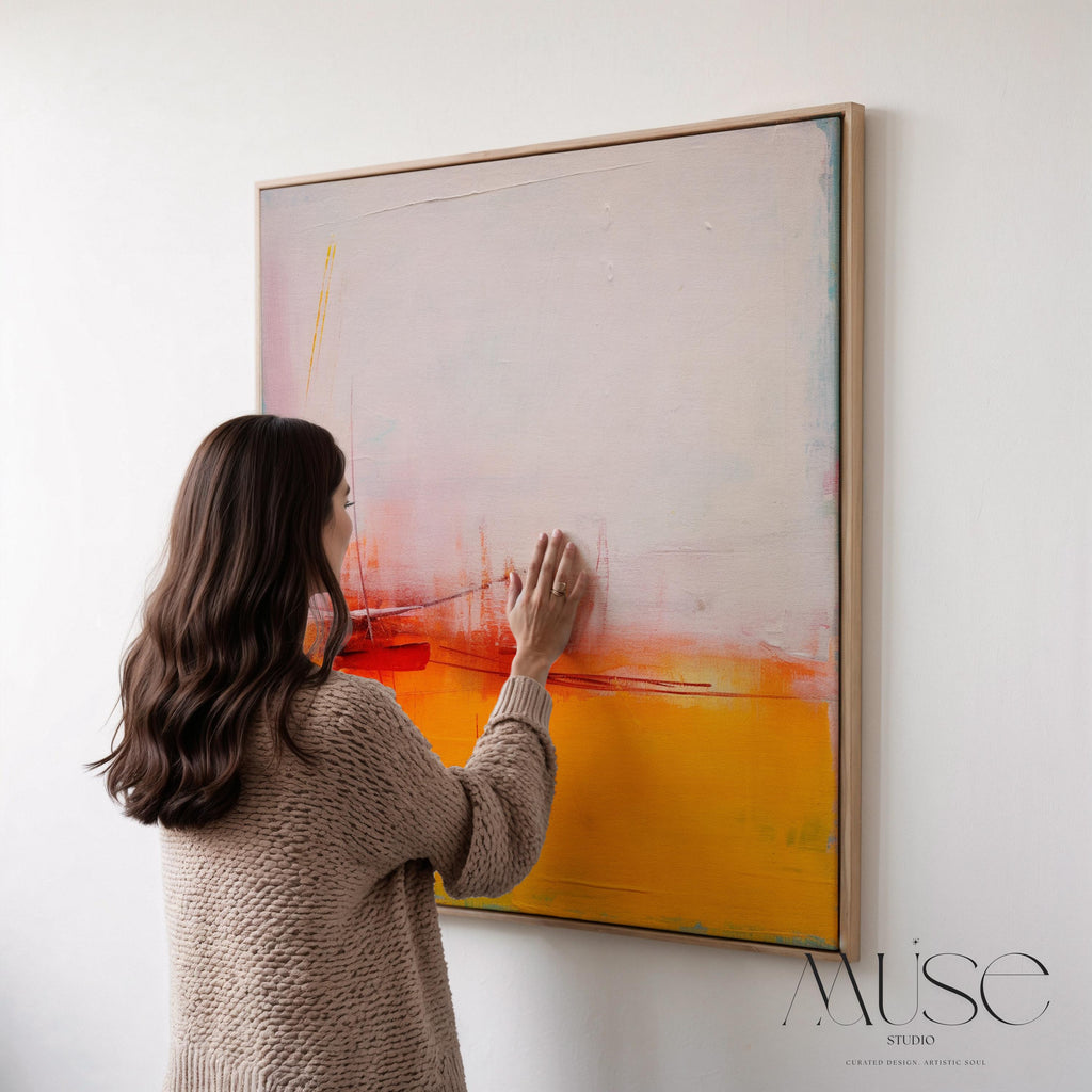 Framed Wall Art, Bold Abstract Canvas Art in Orange Red Pink Oversized Wall Art for Living Room Bedroom or Office by Muse Studio Decor 108