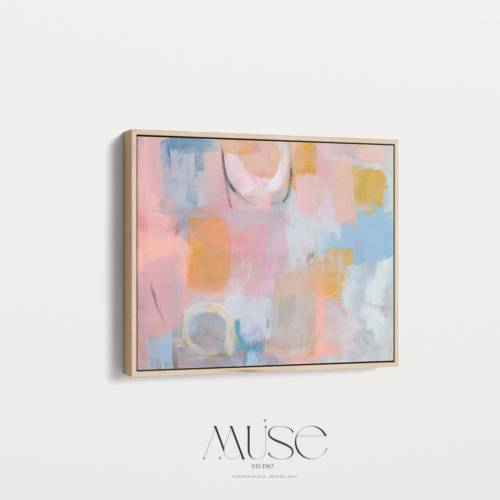 Pastel abstract canvas wall art in blush peach blue large horizontal painting warm minimalism pastel botanicals decor for bedroom MUSE 502