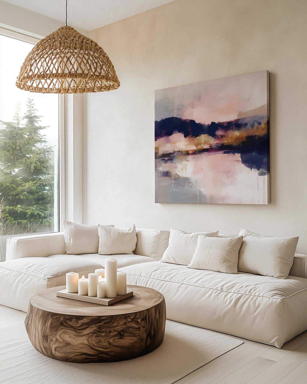 Pink Gold Blue Square Abstract Canvas Wall Art, Floating Framed Art, Giclée Print, Extra Large Office or Entryway Decor, Neutral • MUSE 227