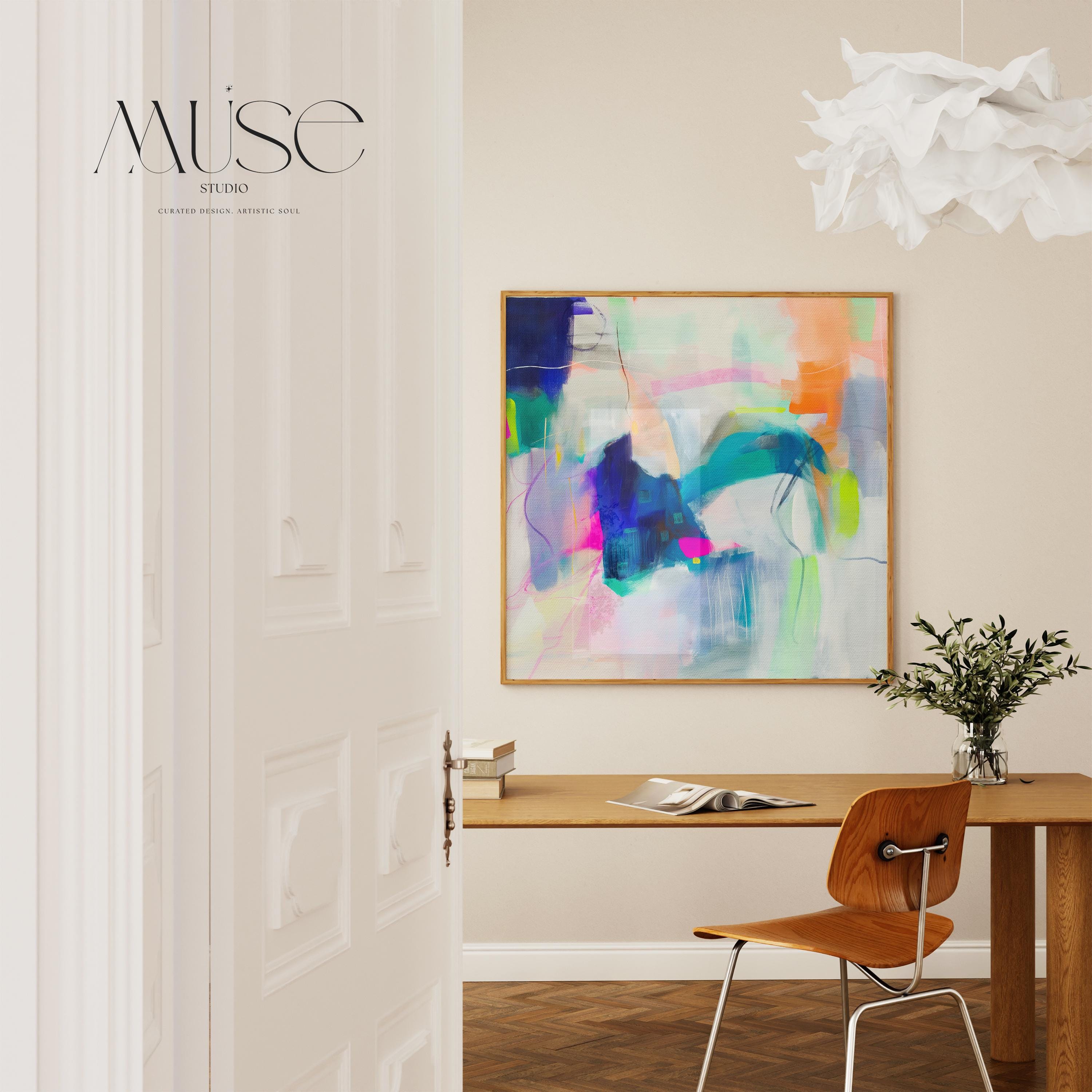 Preppy & Bright Wall Art for Home or Office - Colorful Abstract Painting, Framed Boho Canvas Art, Large Statement Piece | Aurora Muse 273
