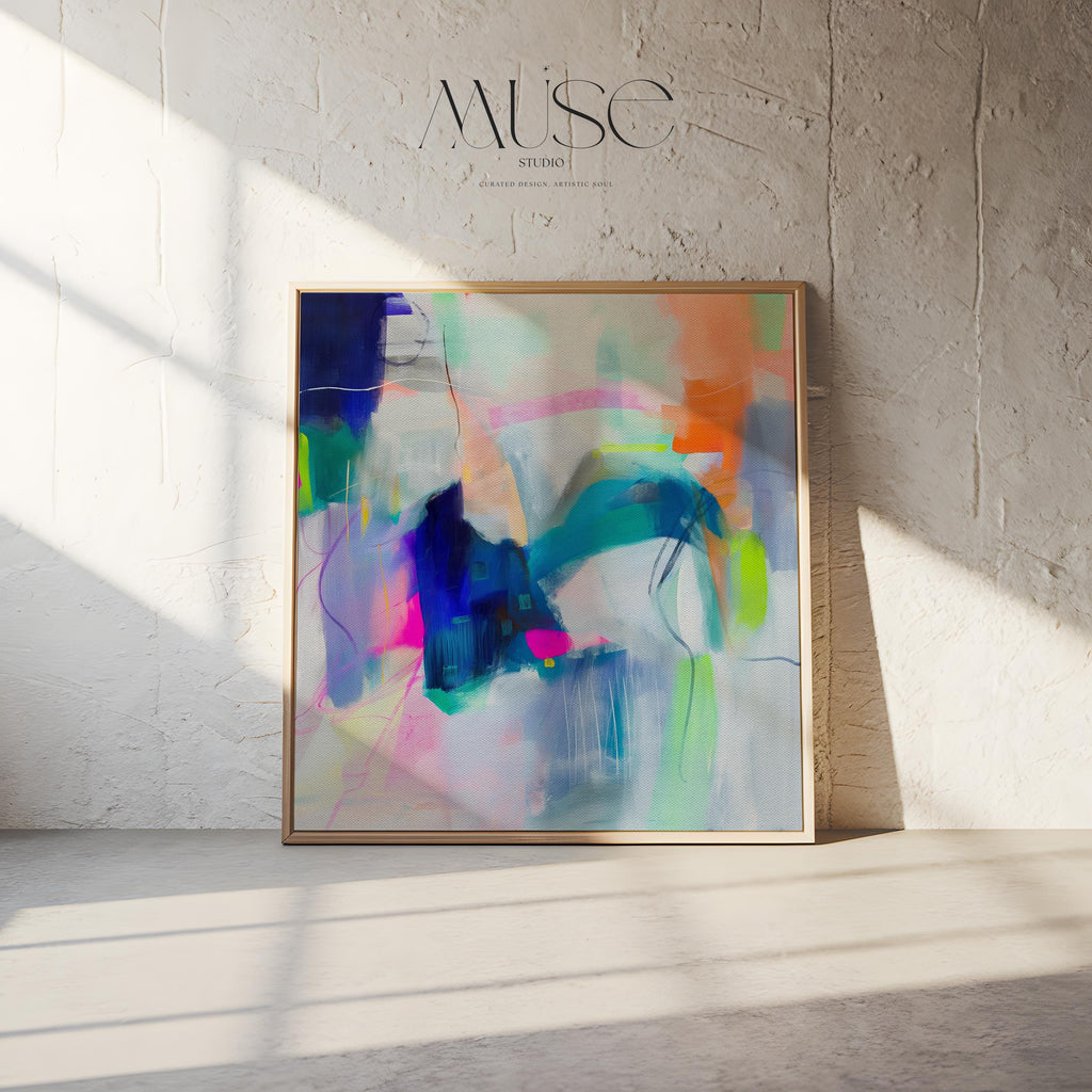 Preppy & Bright Wall Art for Home or Office - Colorful Abstract Painting, Framed Boho Canvas Art, Large Statement Piece | Aurora Muse 273