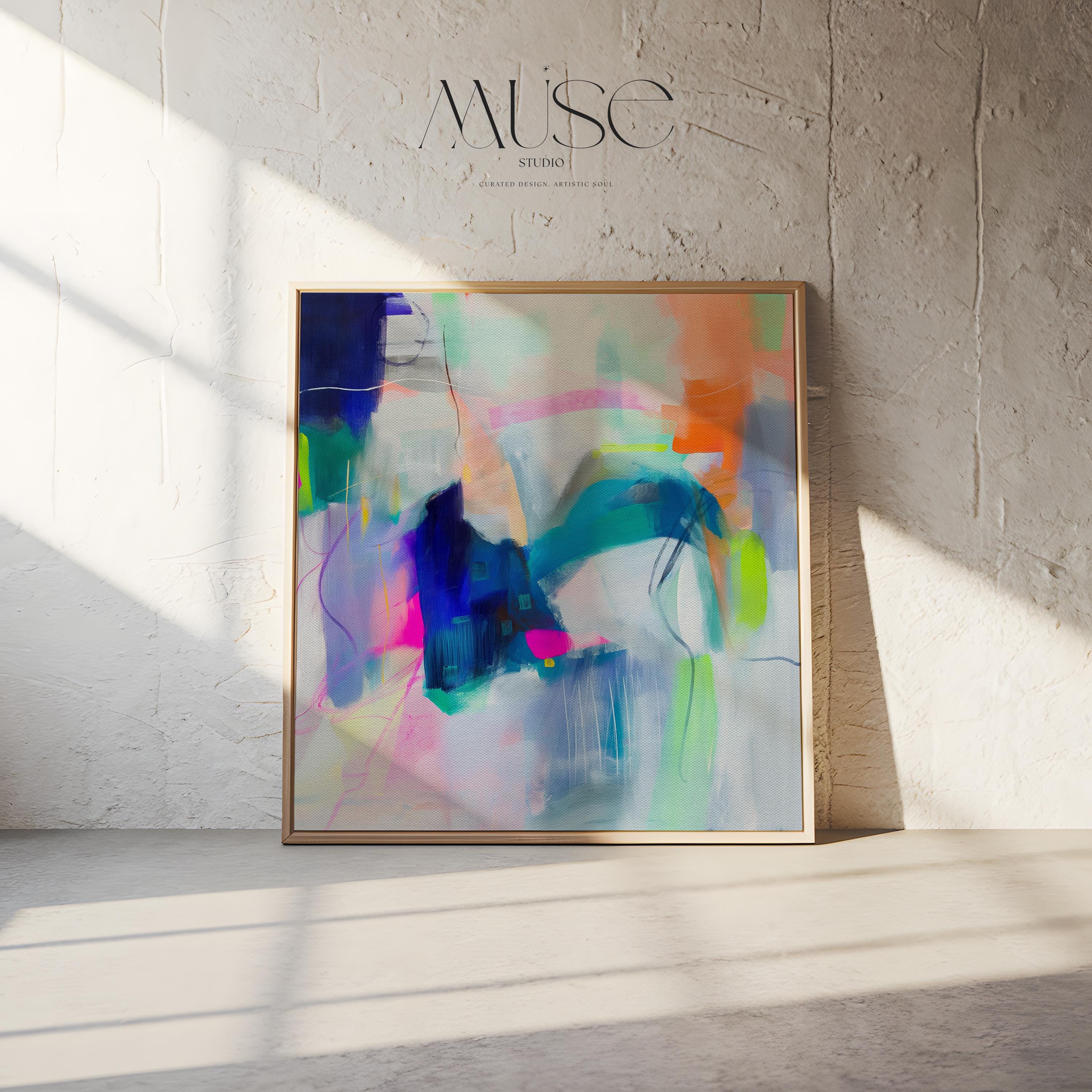 Preppy & Bright Wall Art for Home or Office - Colorful Abstract Painting, Framed Boho Canvas Art, Large Statement Piece | Aurora Muse 273