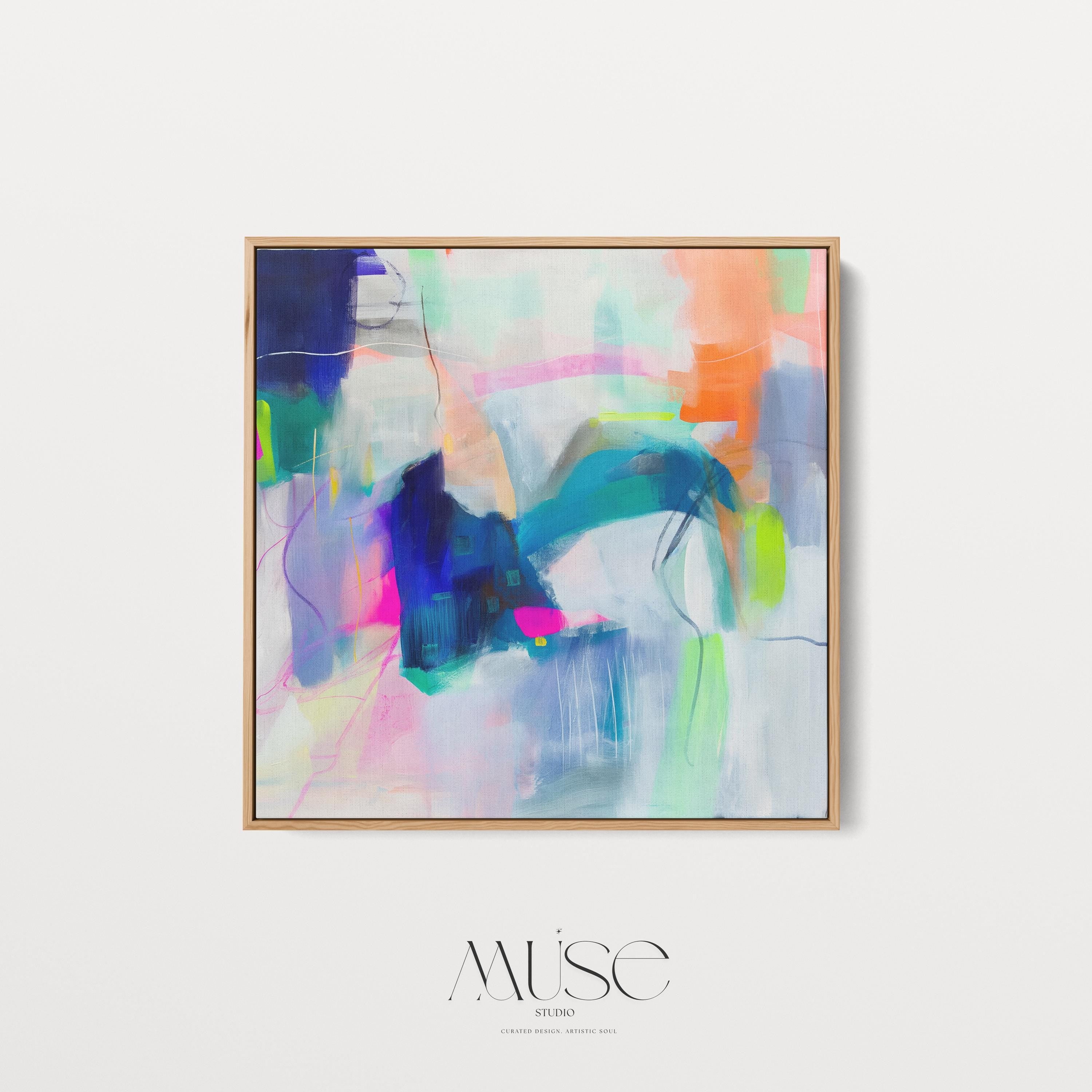 Preppy & Bright Wall Art for Home or Office - Colorful Abstract Painting, Framed Boho Canvas Art, Large Statement Piece | Aurora Muse 273