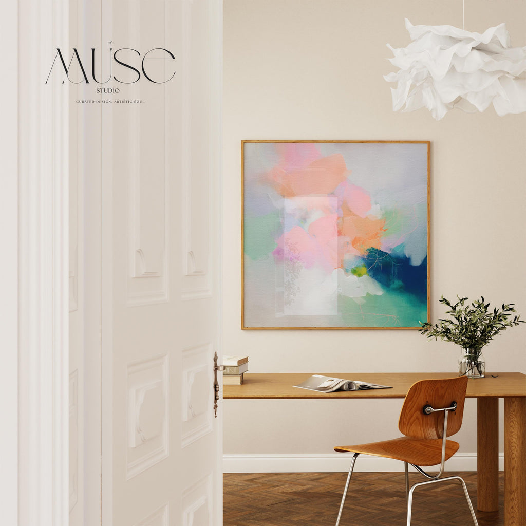 Wall Art, Large Abstract painting, colorful canvas, large abstract print, painting on canvas, wall art poster, Blue & Pink | Aurora Muse 295