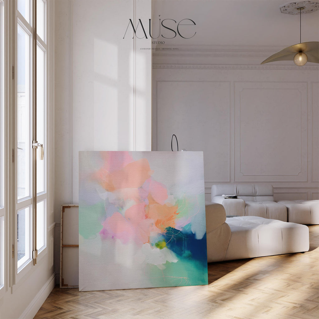Wall Art, Large Abstract painting, colorful canvas, large abstract print, painting on canvas, wall art poster, Blue & Pink | Aurora Muse 295