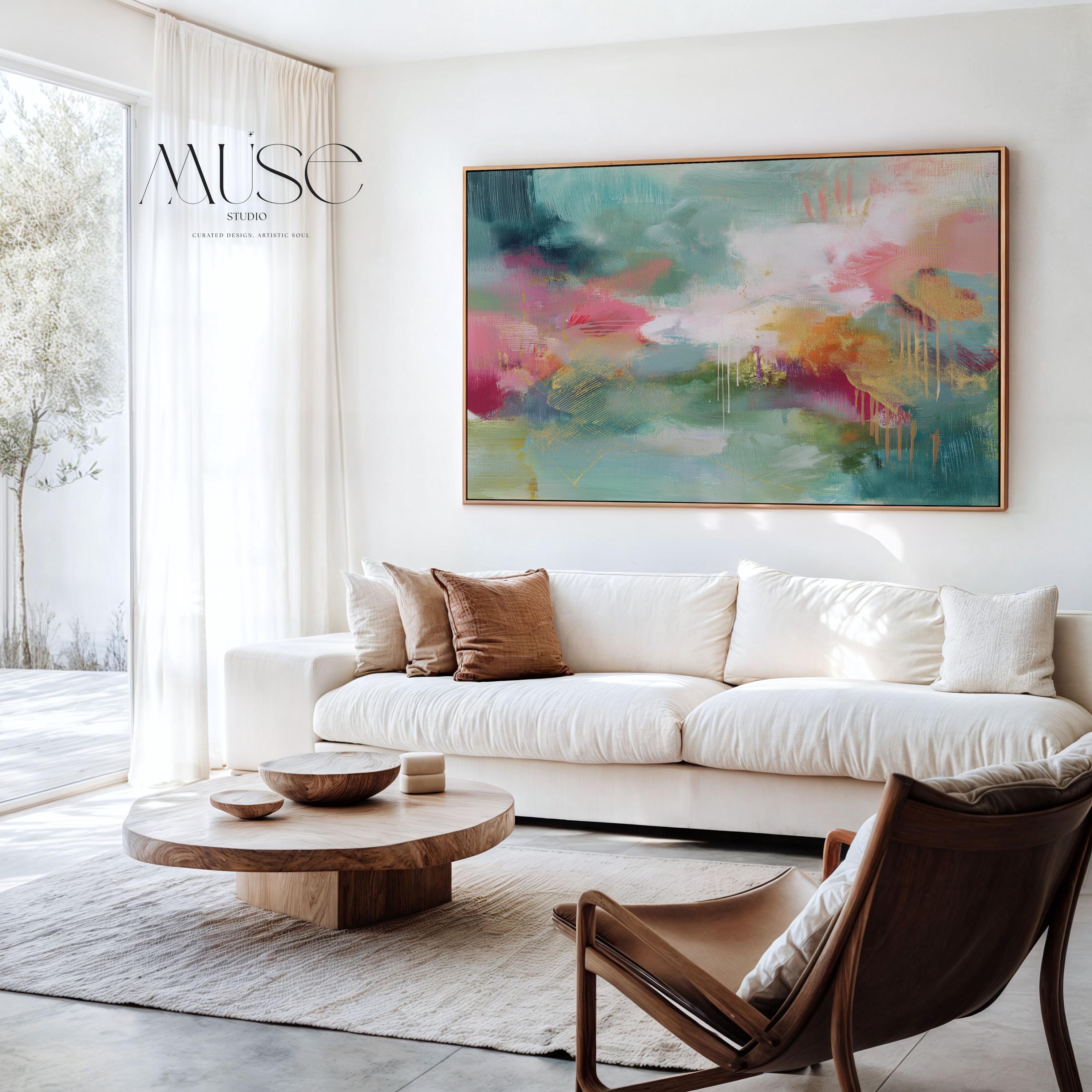 Multicolor Abstract Canvas, Large Framed Artwork for Bedroom & Office Decor, Colorful Modern Wall Art | Aurora Muse 275