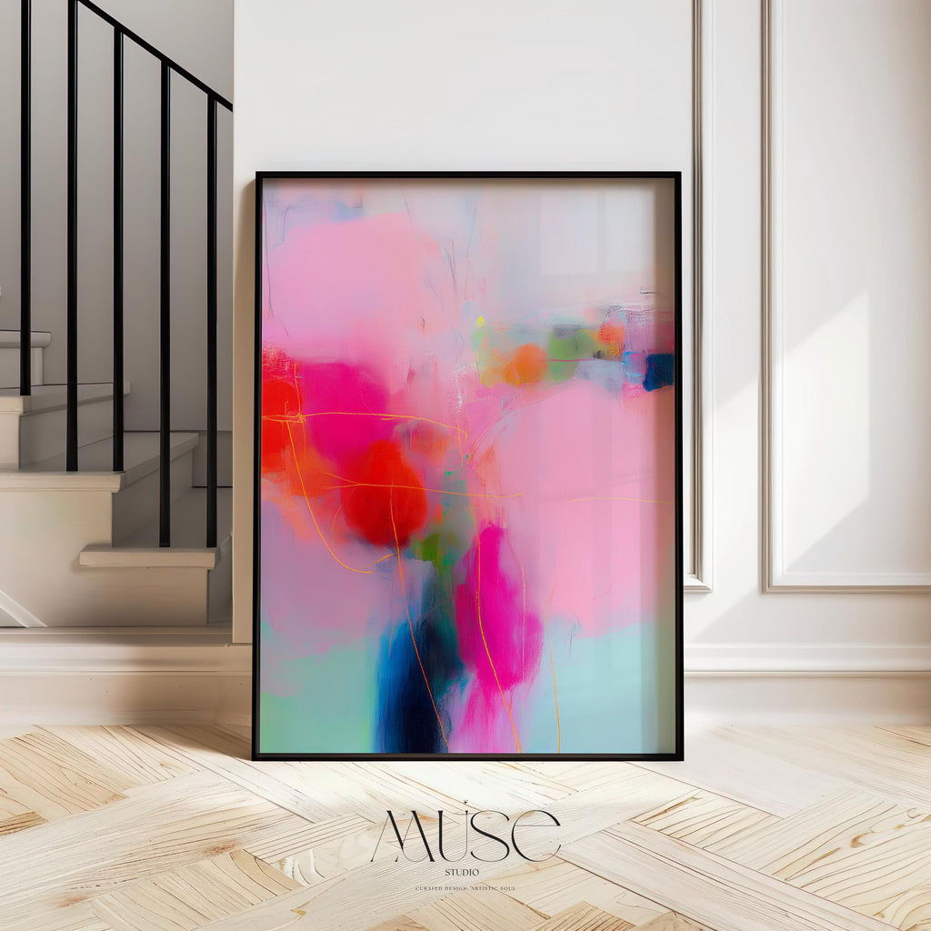 Bright Abstract Wall Art Pink Fuchsia Aqua Large Fine Art Print Poster Dopamine Decor Living Room Bedroom Joyful Vibe 435