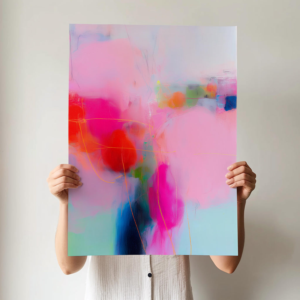 Bright Abstract Wall Art Pink Fuchsia Aqua Large Fine Art Print Poster Dopamine Decor Living Room Bedroom Joyful Vibe 435