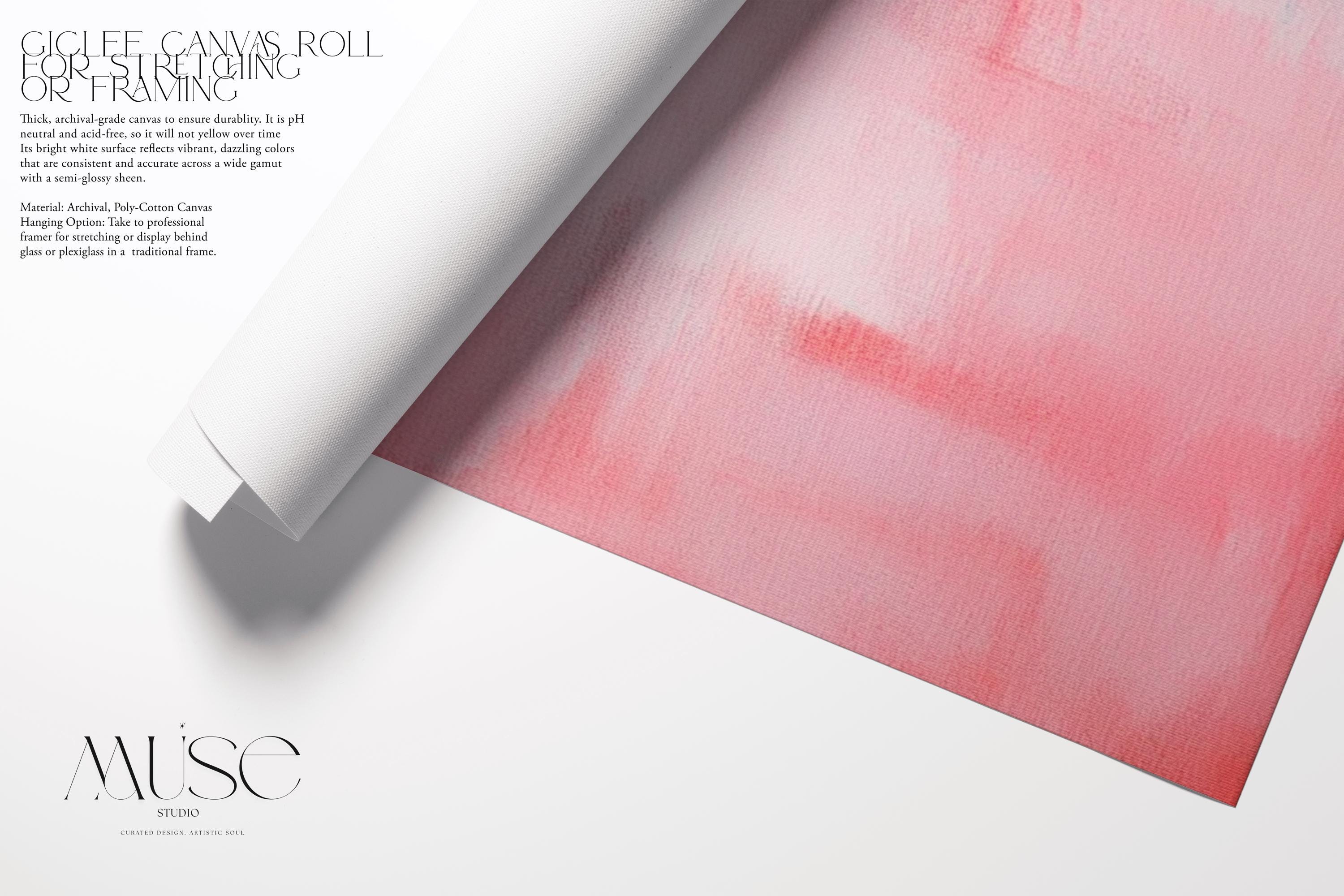 Large pastel abstract canvas art in soft blush pink, peach, and aqua, featuring airy brushstrokes and gentle transitions. Designed for modern boho or warm minimalist interiors, ideal for living rooms or bedrooms. Available as a fine art poster or canvas wall art for curated, color-forward decor.