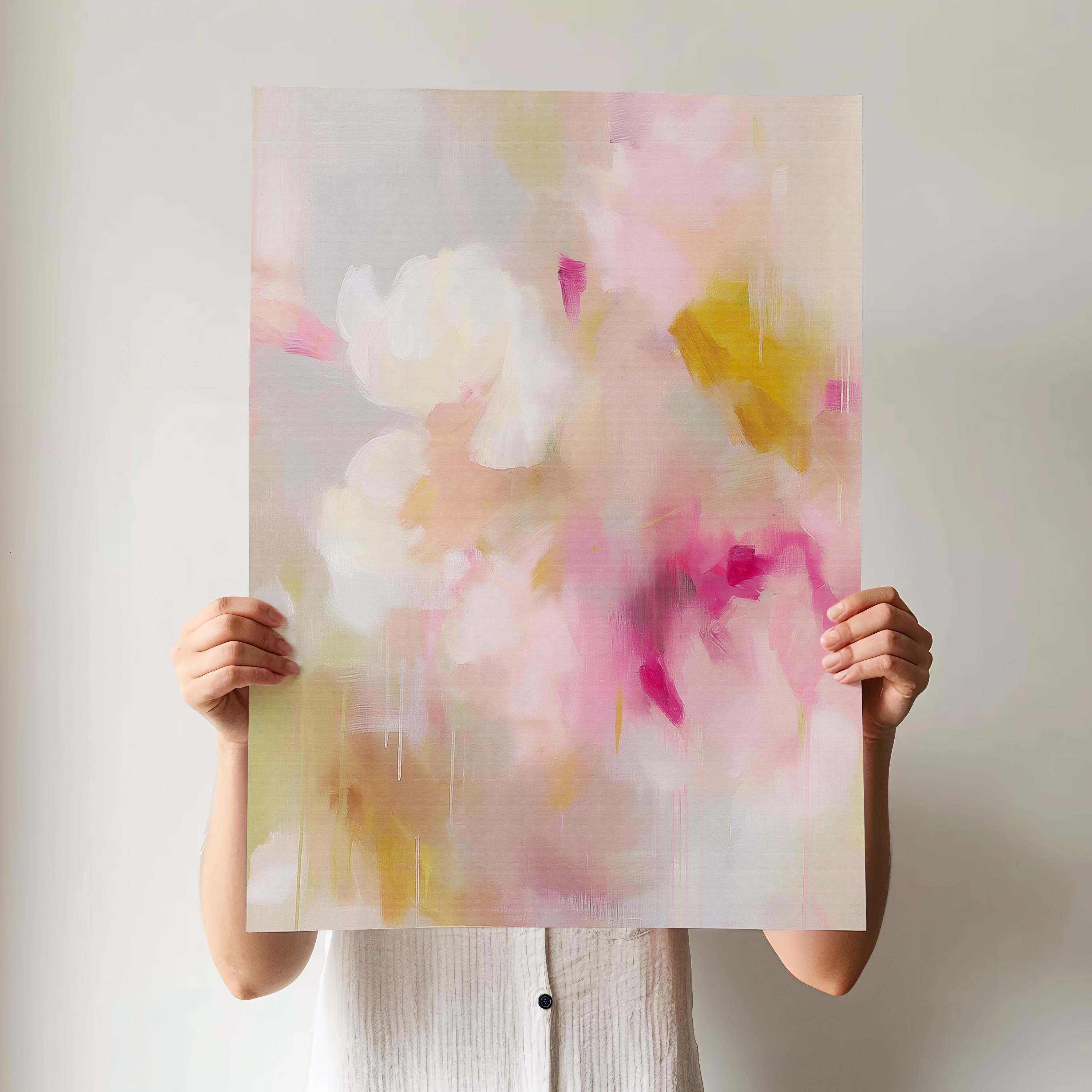 Vertical Art Print Floral Wall Art in Pink Ochre Beige, Soft Pastel Abstract Giclée, Grand-millennial Transitional Bedroom Decor • MUSE 053