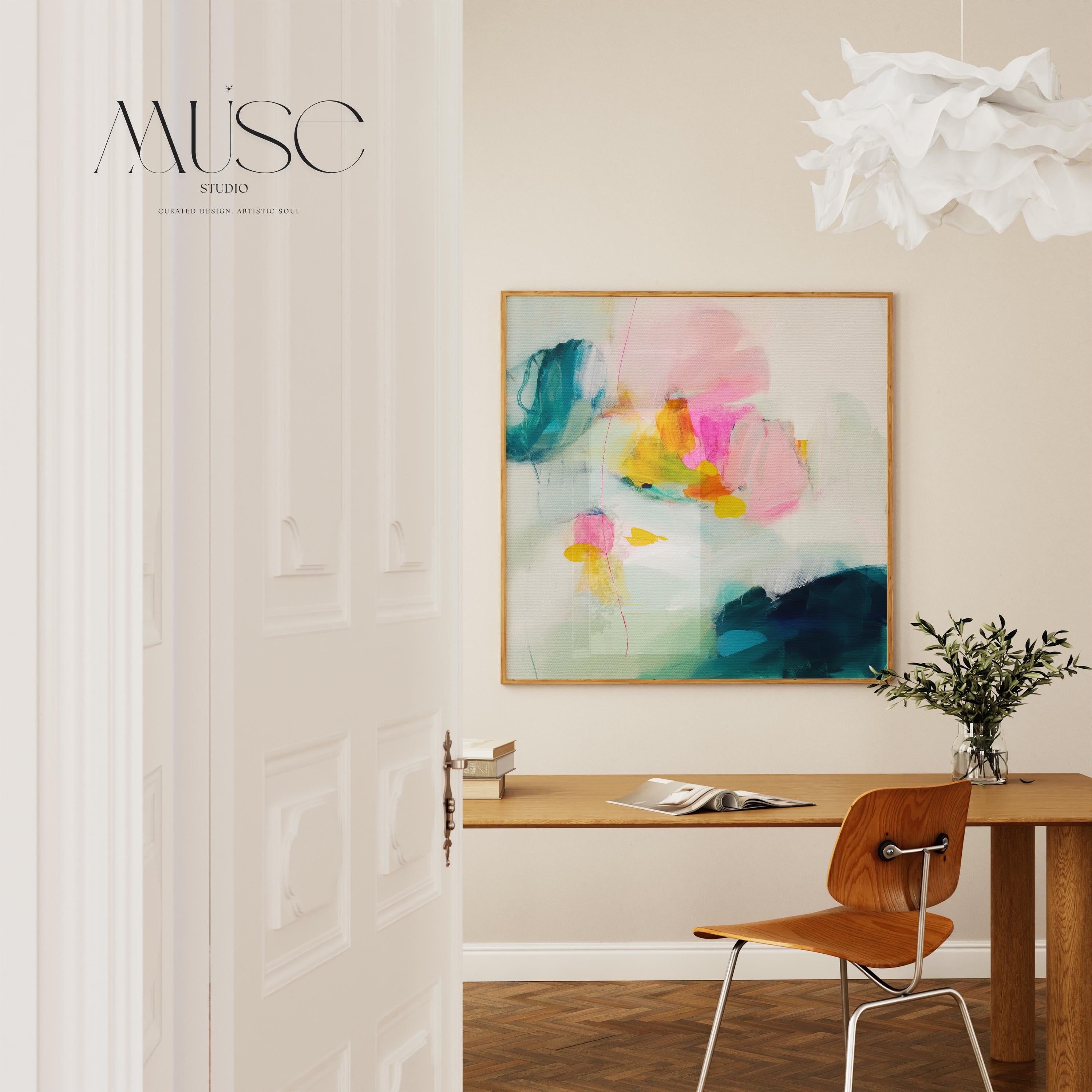 Color Pop Abstract Poster by Muse Studio • Teal Pink and Yellow Square Art Print • Bold Wall Decor for Office Bedroom • Fine Art Print • 454