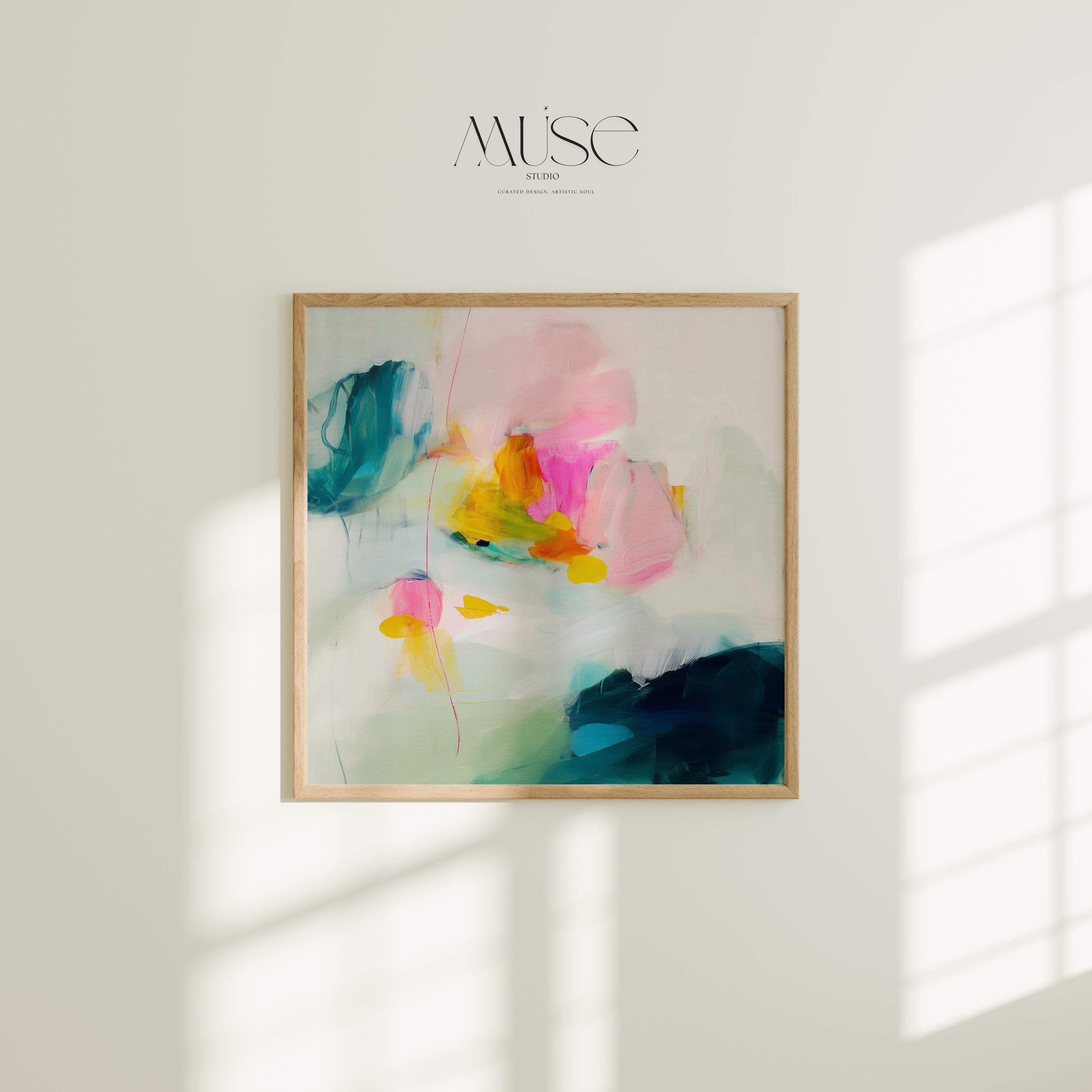 Color Pop Abstract Poster by Muse Studio • Teal Pink and Yellow Square Art Print • Bold Wall Decor for Office Bedroom • Fine Art Print • 454