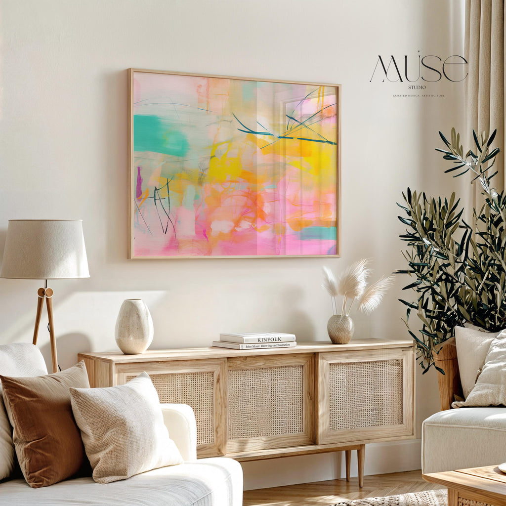 Abstract painting colorful Print, pastel pink canvas print, Coral pink painting print, extra large abstract wall art print, Art Print | 004