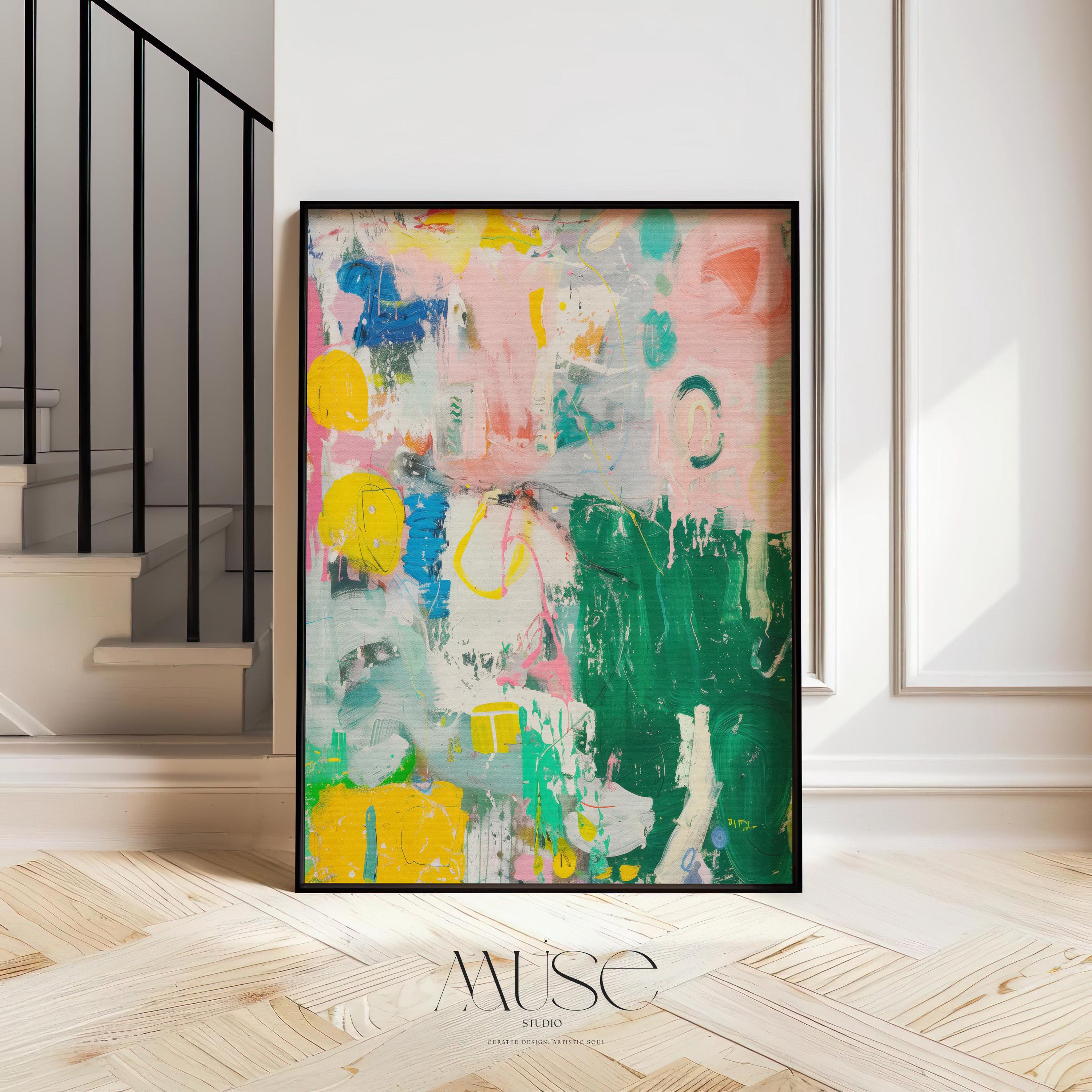 Colorful Abstract Canvas Art: XL Vertical Eclectic Painting