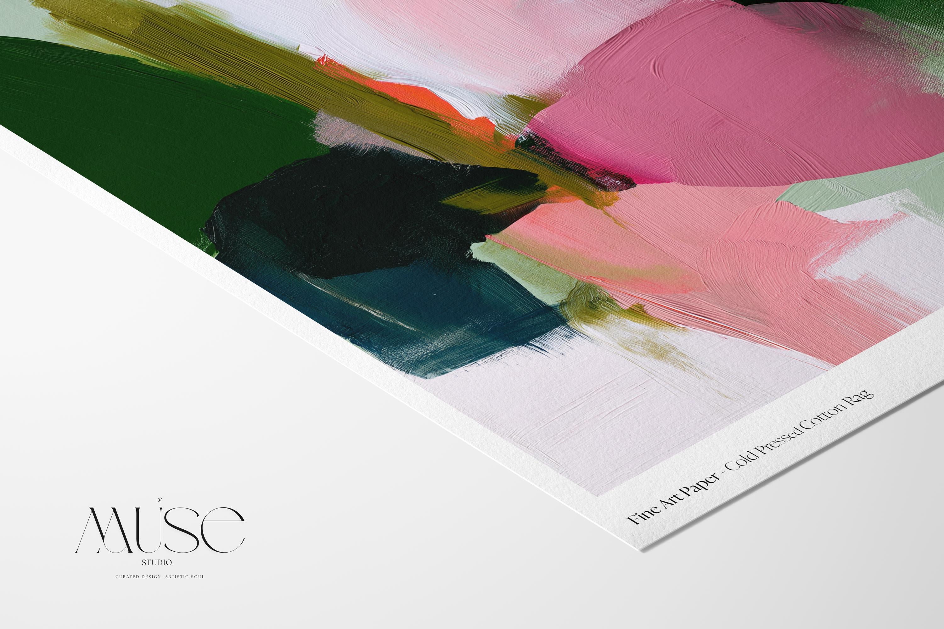 Poster Art Print by Muse Studio • Green and Pink Abstract Wall Art • Soft Contemporary Style • Horizontal Large Living Room Decor • 430