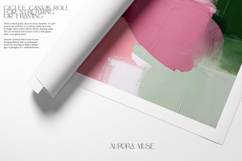 Poster Art Print by Muse Studio • Green and Pink Abstract Wall Art • Soft Contemporary Style • Horizontal Large Living Room Decor • 430