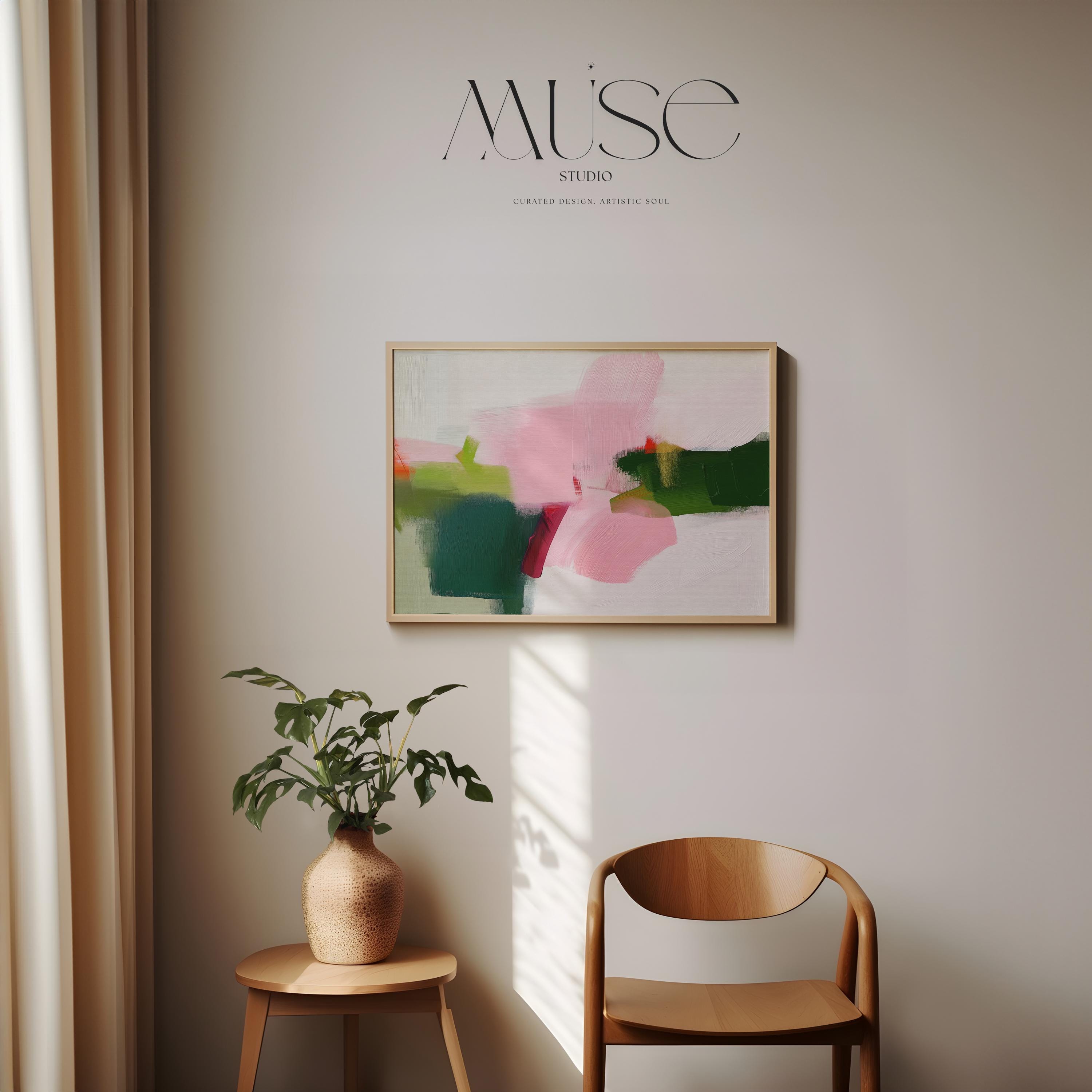 Abstract Wall Art Poster Print by Muse Studio • Pink and Green Minimal Painting • Contemporary Boho • Horizontal Large Decor • MUSE 431