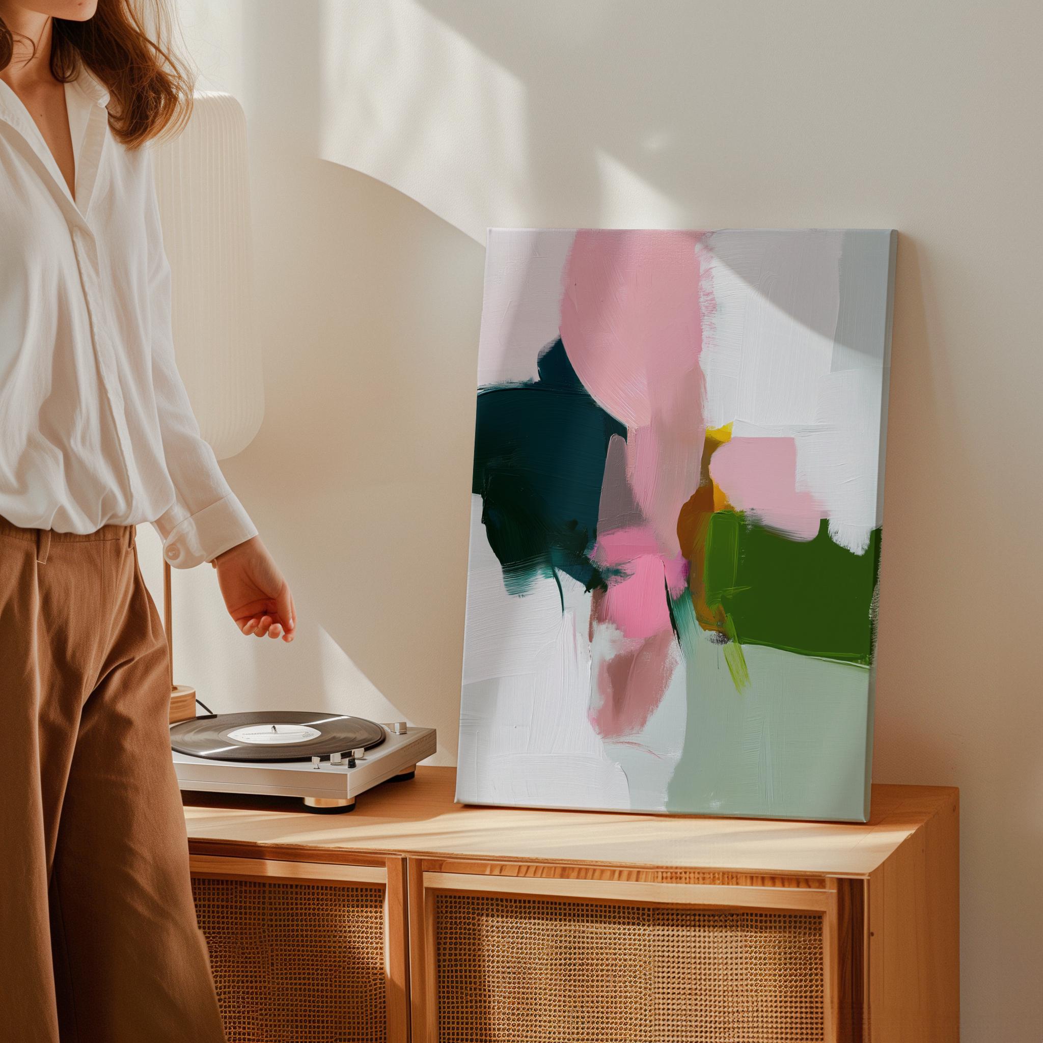 Abstract Wall Art Canvas and Poster Print by Muse Studio • Pink and Green Painting • Warm Minimal • Large Vertical Decor • MUSE 432