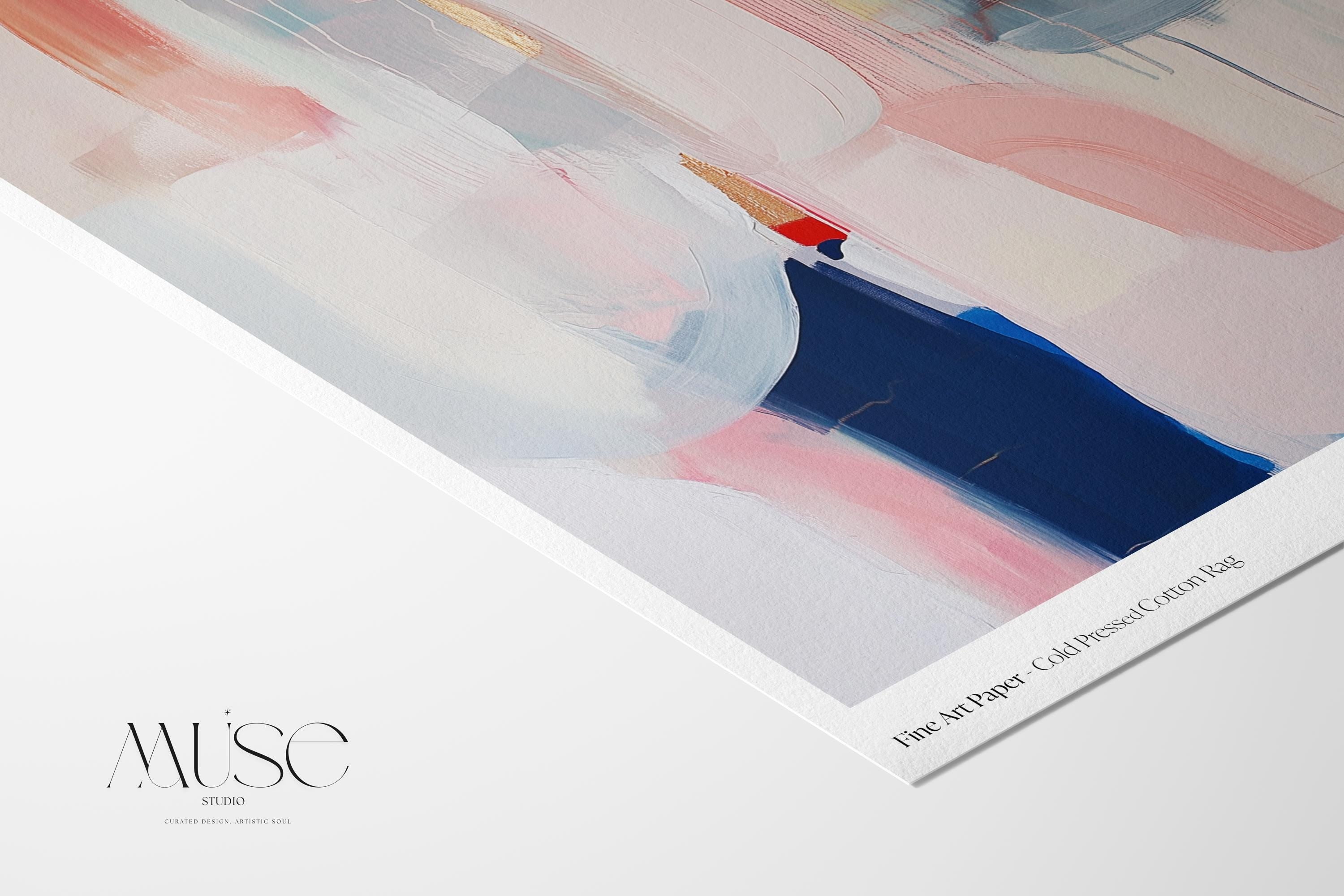 Large abstract wall art canvas and giclée print featuring beige, blush, ivory, muted blue, and earthy tones. Designed in a muted neutral palette with warm minimalist charm, this artwork creates a serene yet refined statement for living rooms, bedrooms, or entryways. Square format blends soft contemporary style with timeless elegance. Available as a gallery-wrapped canvas or fine art giclée print for curated designer interiors.