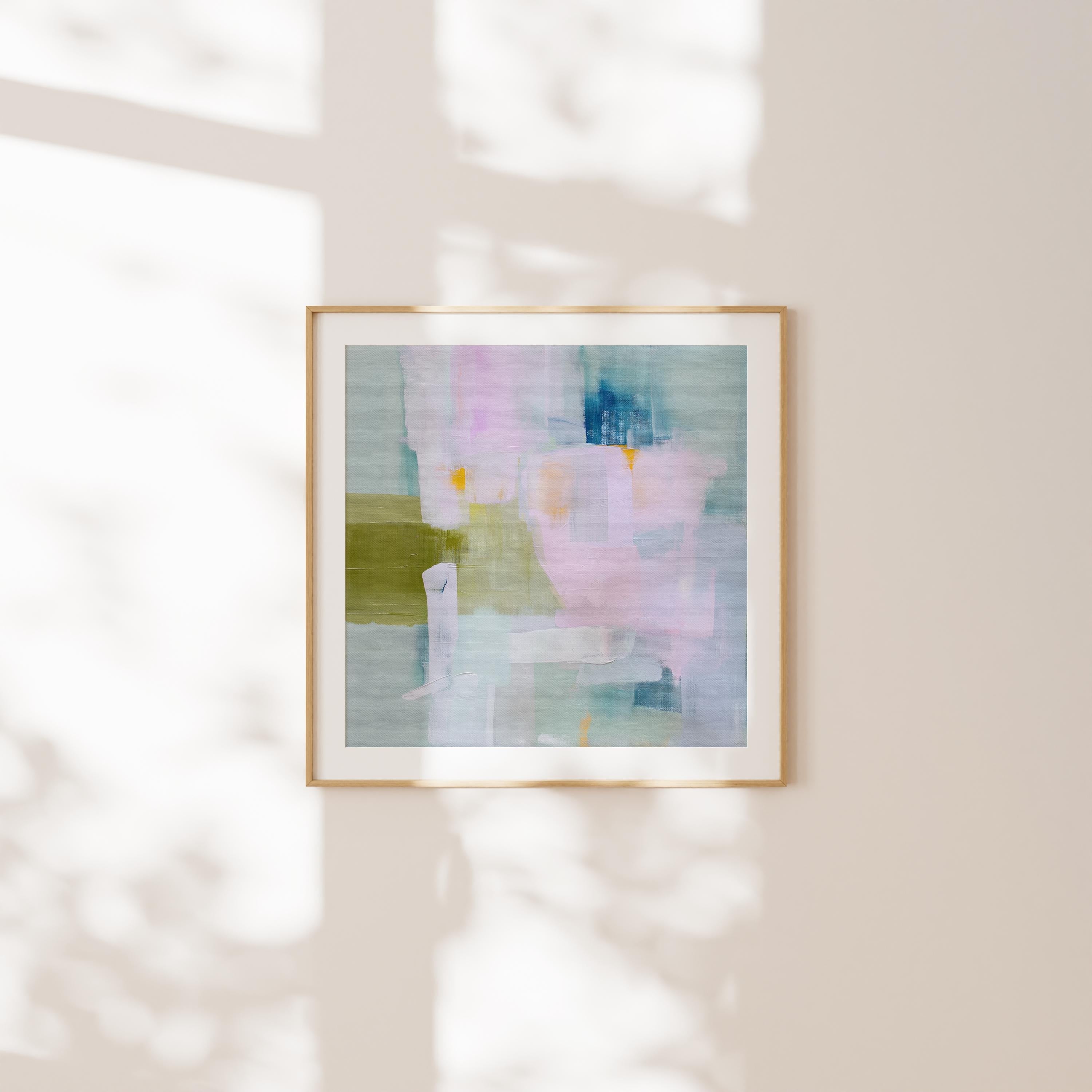 Soft Pastel Abstract Blush Green Blue Canvas Wall Art • Coastal Horizon Nature Inspired • XL Square Living Room Bedroom Decor • MUSE 519