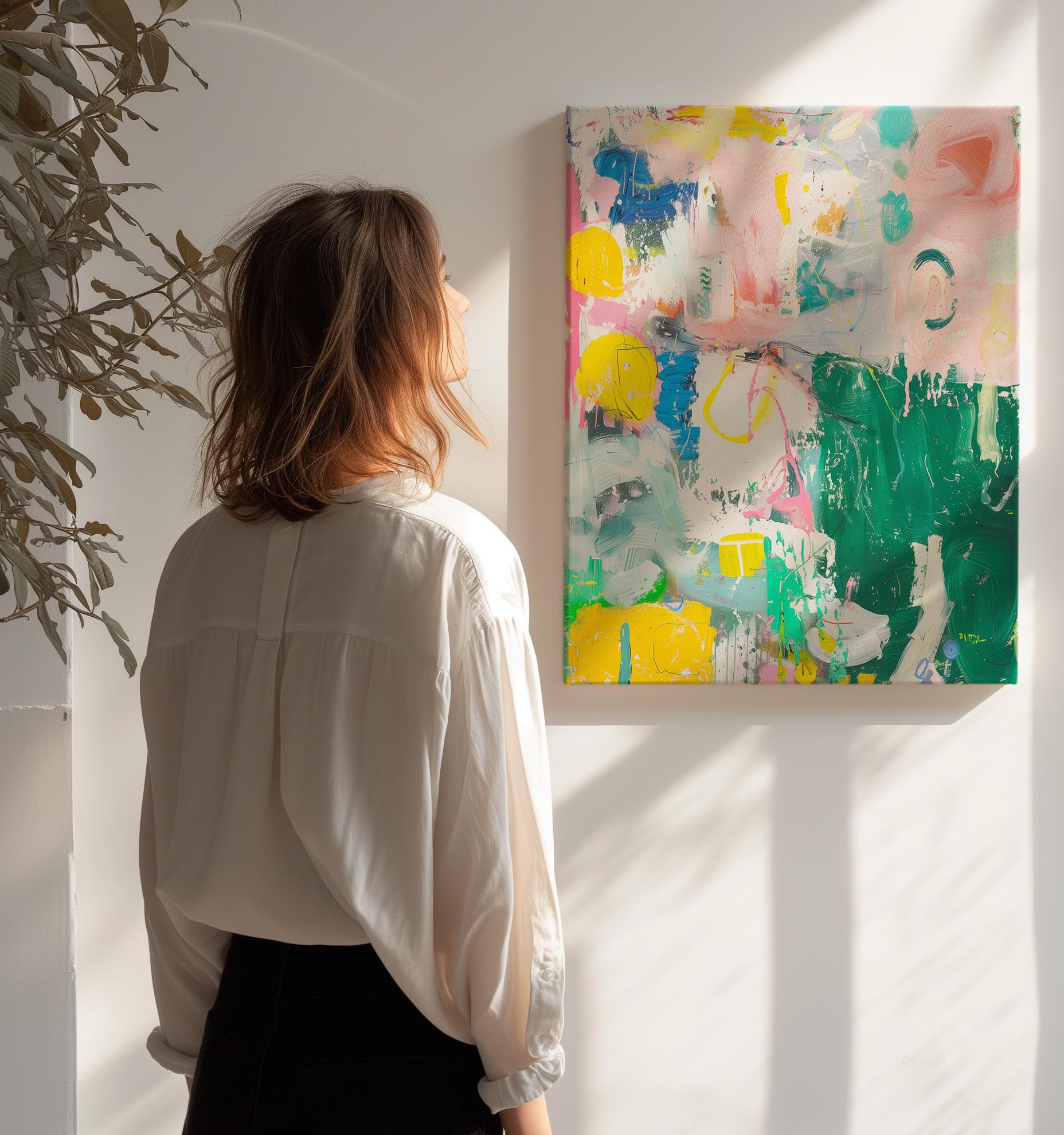 Colorful Abstract Canvas Art: XL Vertical Eclectic Painting
